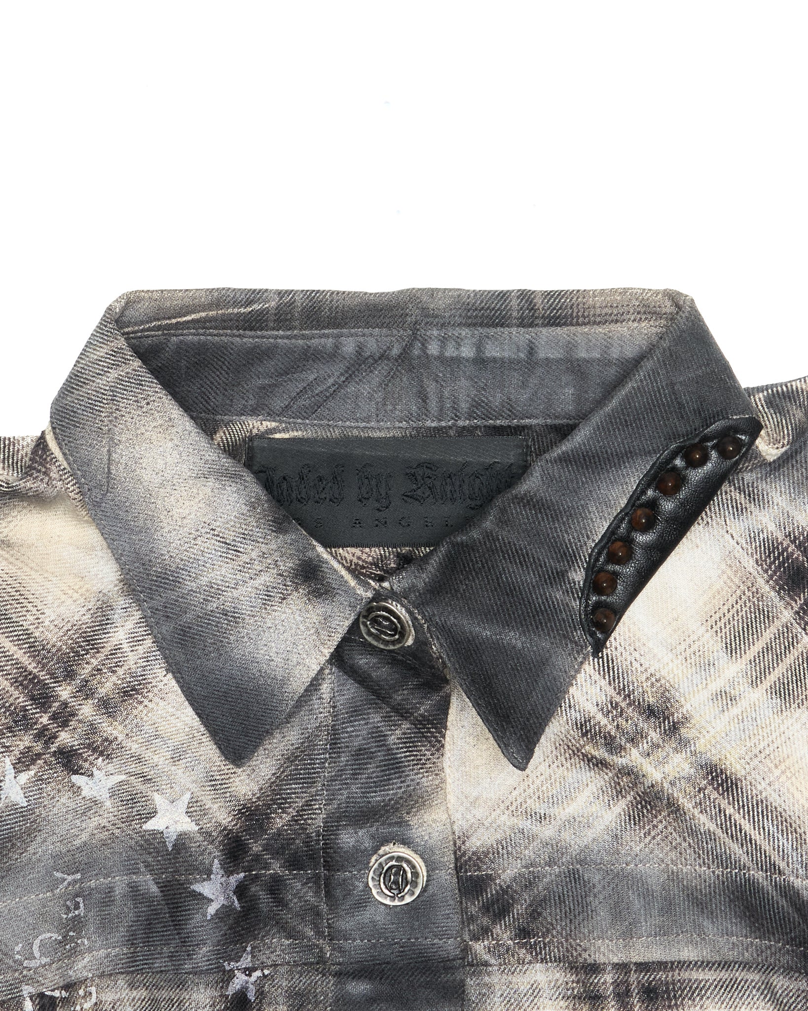 00s JADED by KNIGHT Plaid Graphic Patchwork Print Button-Up Shirt