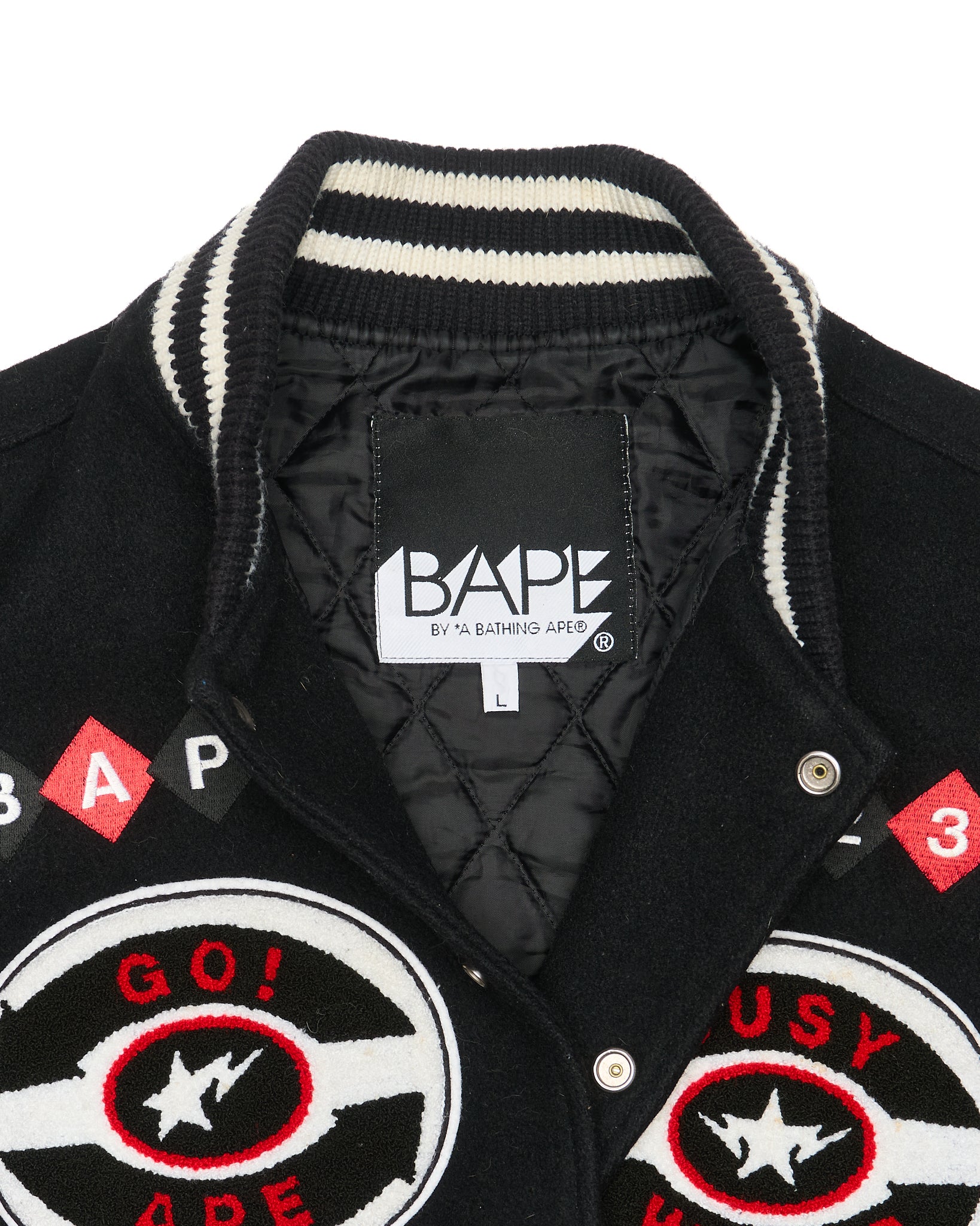 07' BAPE Exclusive Edition Leather Sleeve Letterman Varsity Jacket