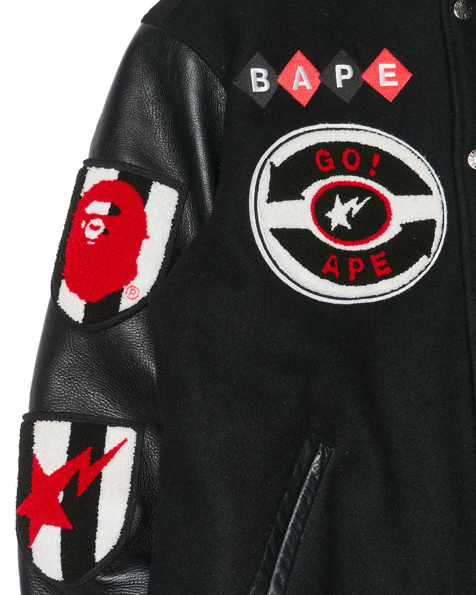 07' BAPE Exclusive Edition Leather Sleeve Letterman Varsity Jacket