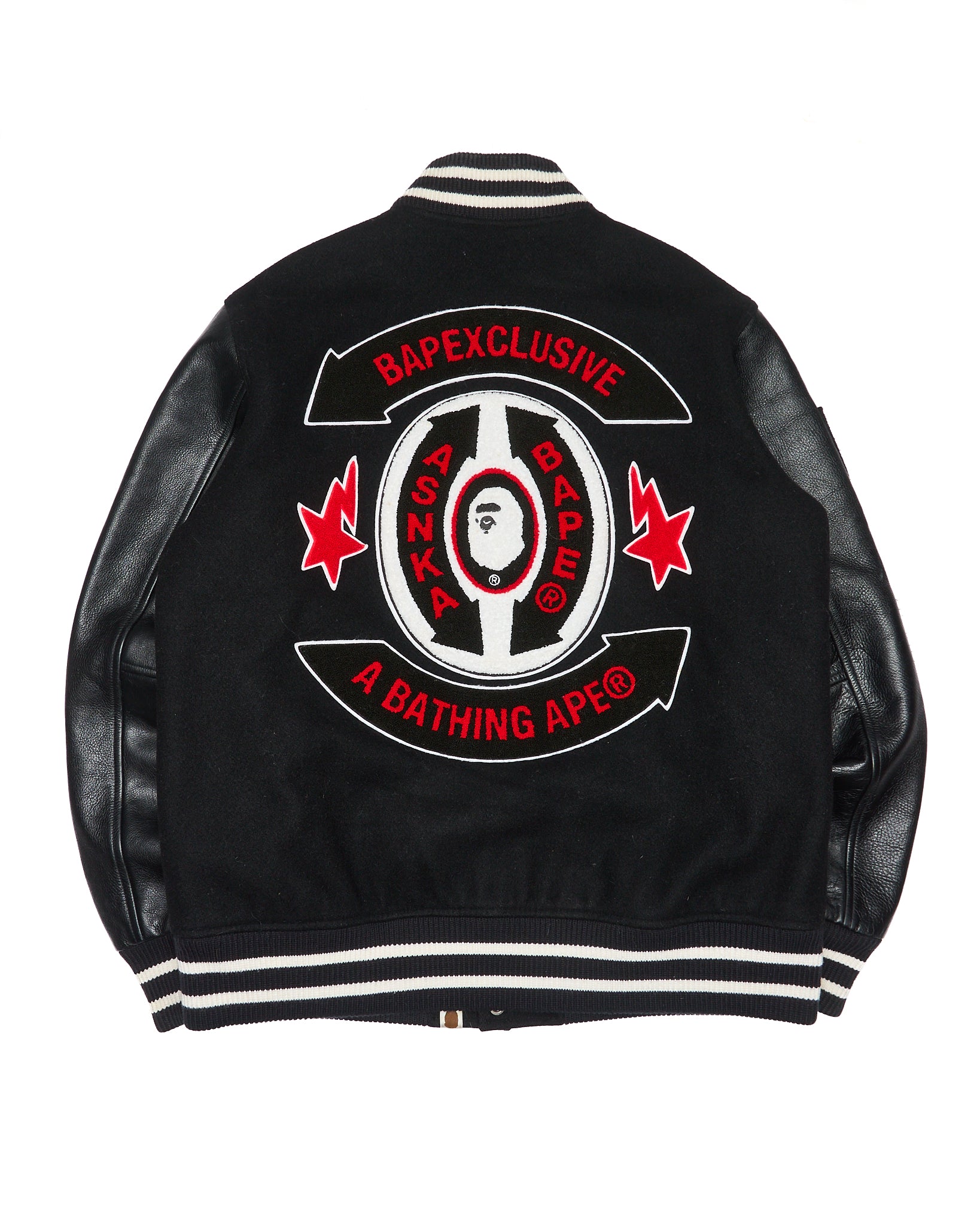 07' BAPE Exclusive Edition Leather Sleeve Letterman Varsity Jacket