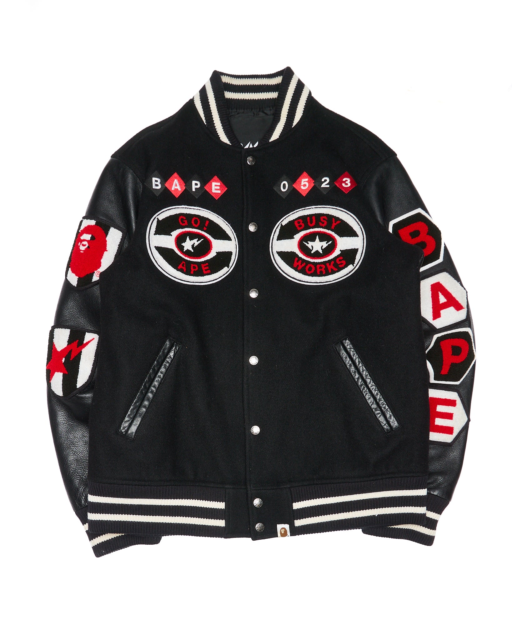07' BAPE Exclusive Edition Leather Sleeve Letterman Varsity Jacket