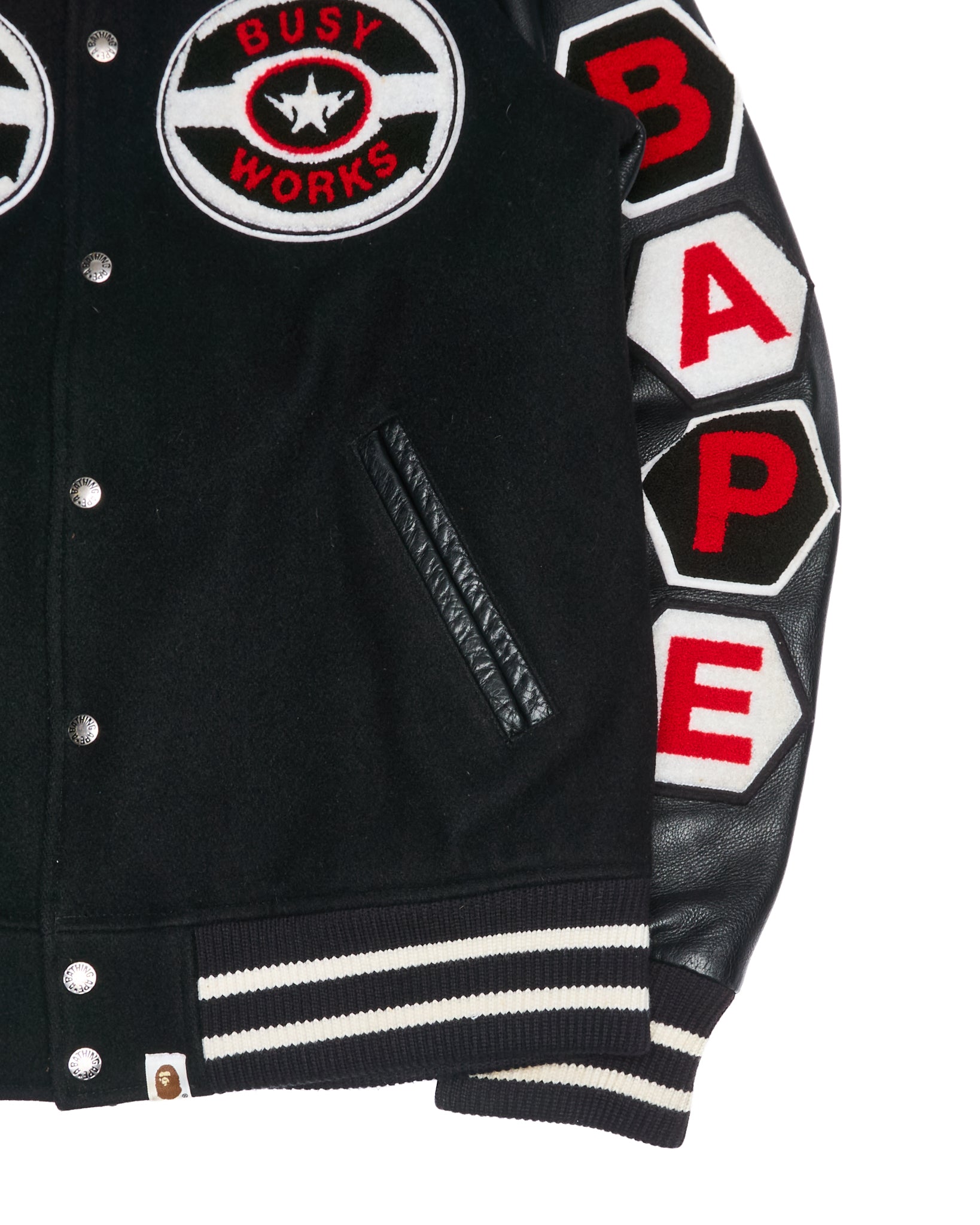 07' BAPE Exclusive Edition Leather Sleeve Letterman Varsity Jacket