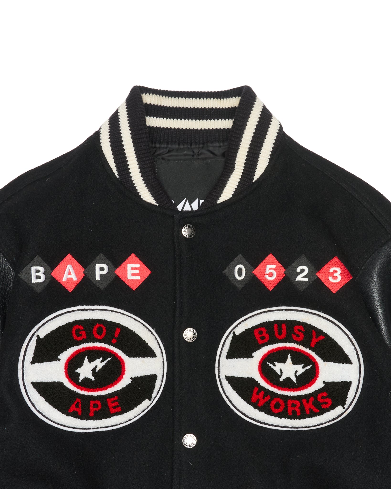 07' BAPE Exclusive Edition Leather Sleeve Letterman Varsity Jacket
