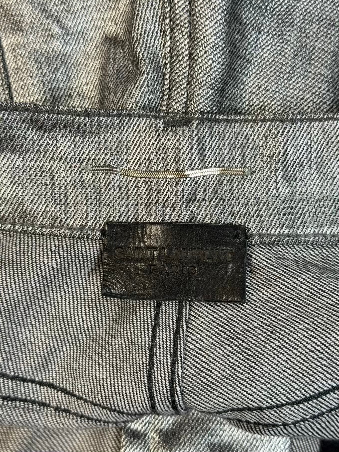 S/S18 Saint Laurent Paris 'D02' Silver Metallic Skinny Wax Denim