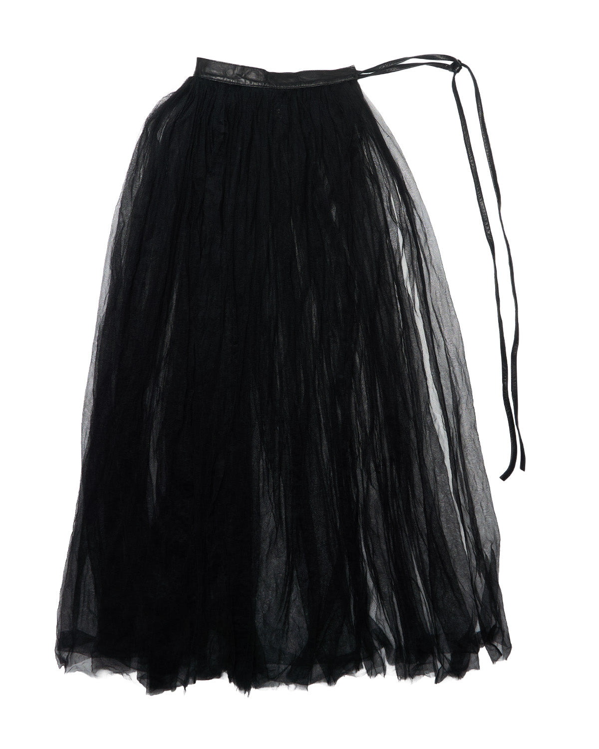 Late 00s CATORCE 'CT/TULL BELT' Black Leather Long Frill Adjustable Tulle Belt