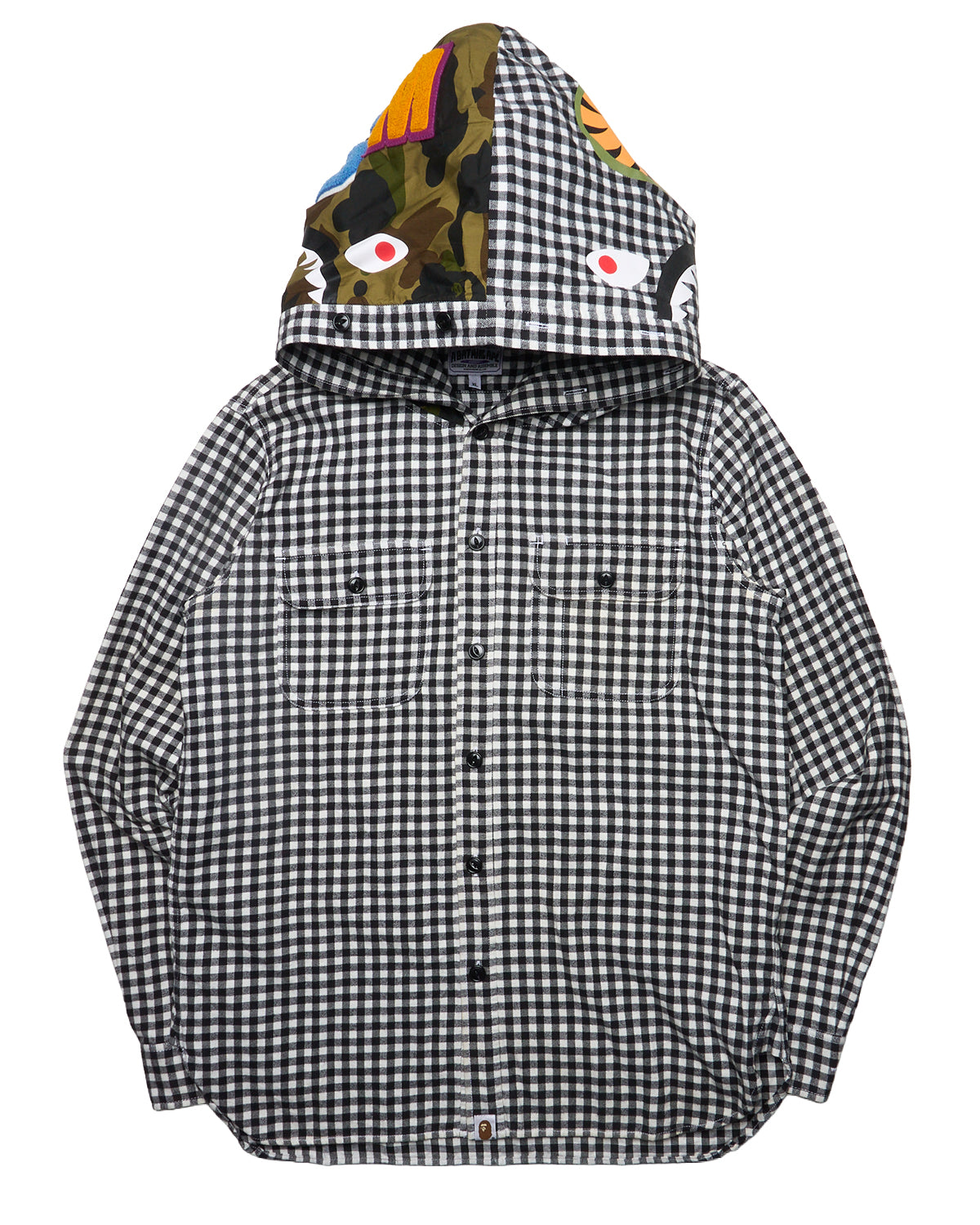 2014 BAPE Plaid Shark Button-Up Hooded Shirt