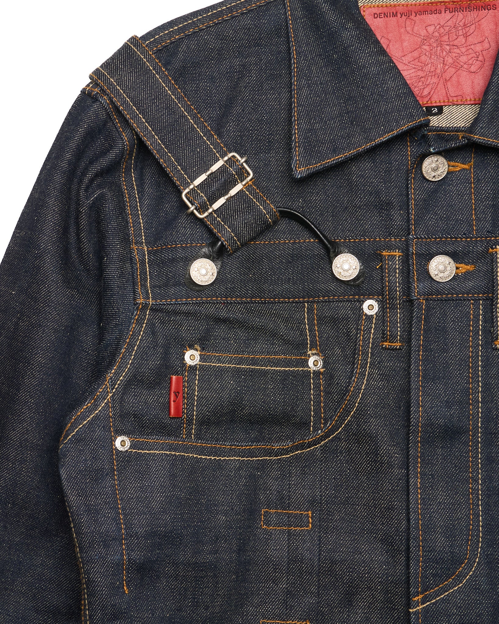 2000s Yuji Yamada 'FURNISHINGS' Removable Leather Harness Raw Denim 'Jean' Jacket