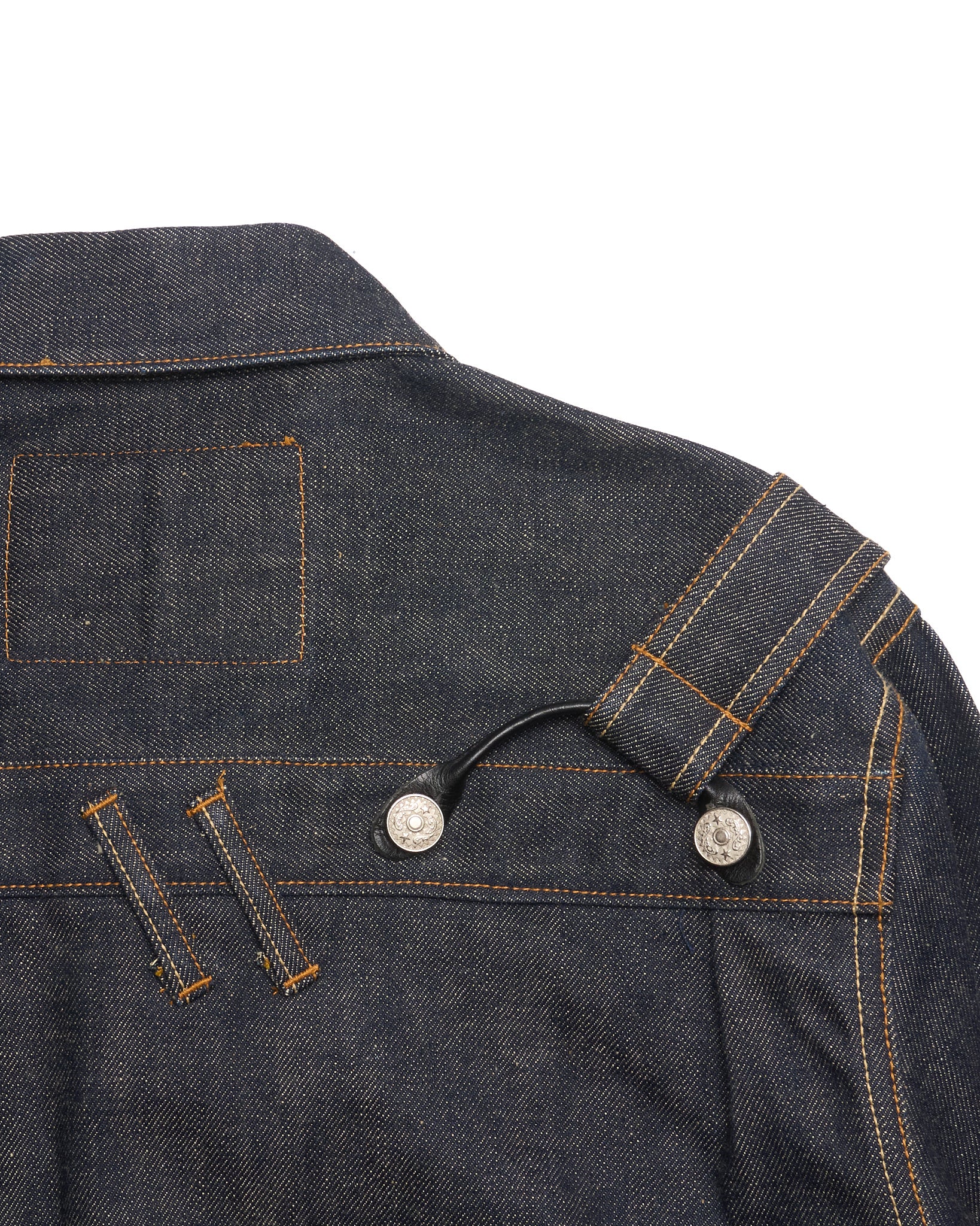 2000s Yuji Yamada 'FURNISHINGS' Removable Leather Harness Raw Denim 'Jean' Jacket