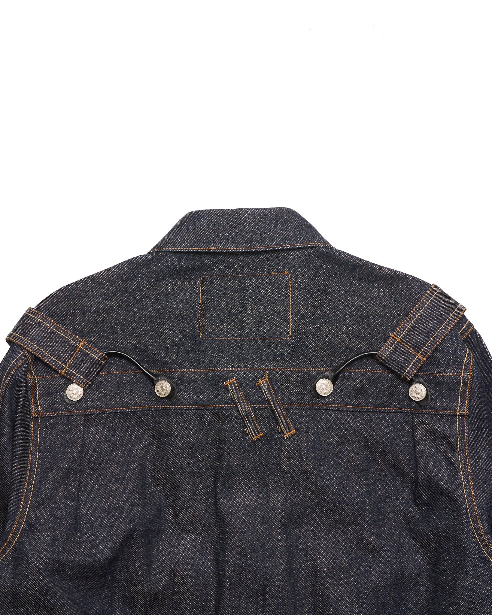 2000s Yuji Yamada 'FURNISHINGS' Removable Leather Harness Raw Denim 'Jean' Jacket