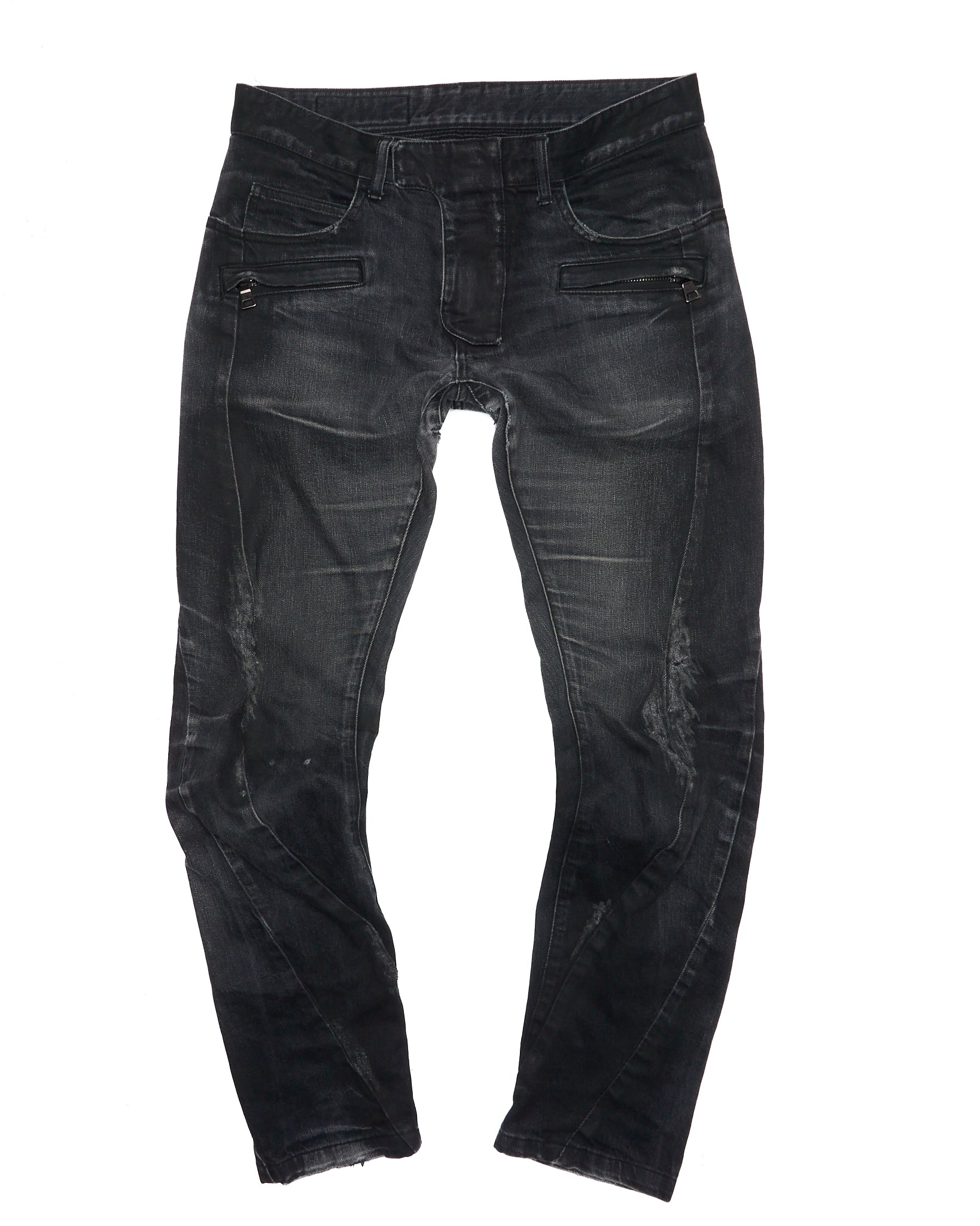 2010s Balmain by Olivier Rousteing Distressed Zip Jeans