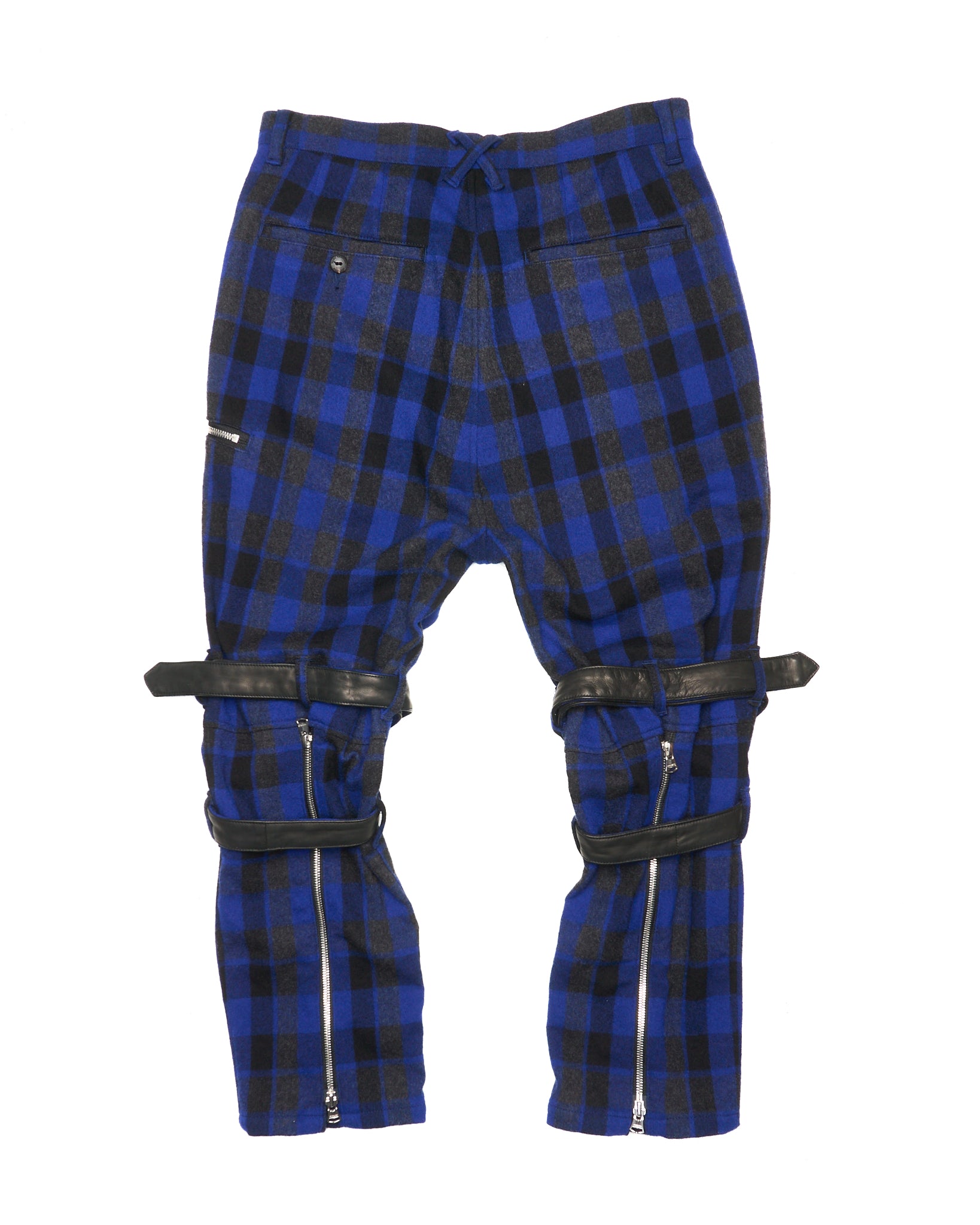 2010s Isamu Katayama BACKLASH Blue Flannel Leather Bondage Pants