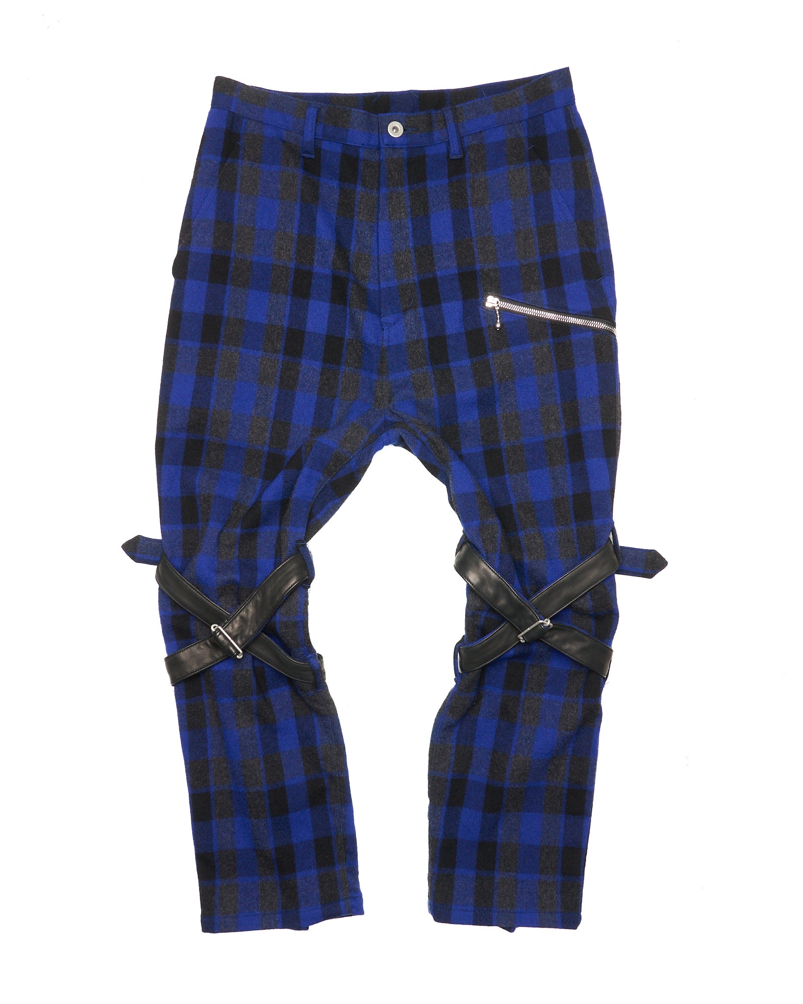 2010s Isamu Katayama BACKLASH Blue Flannel Leather Bondage Pants