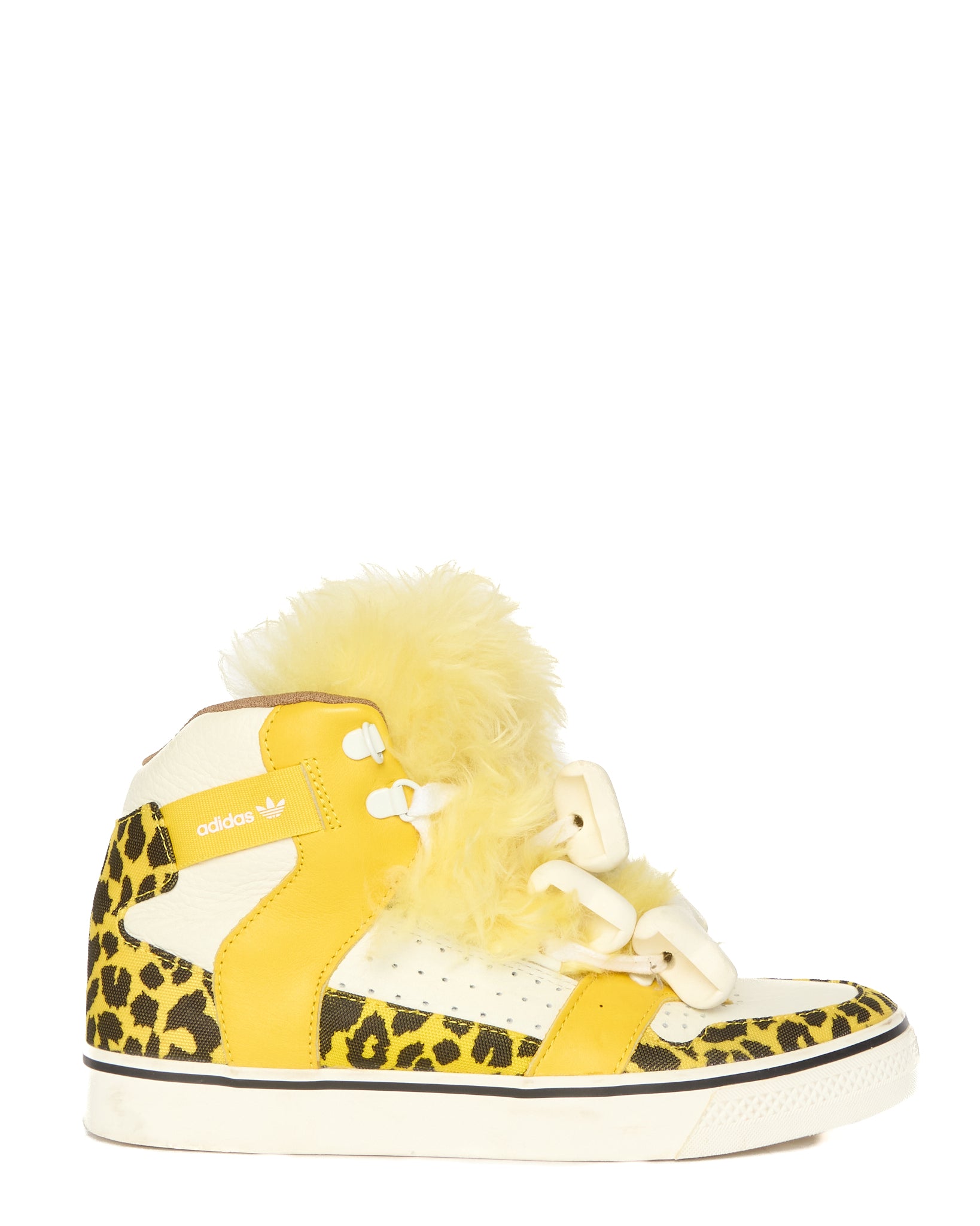 2015 Jeremy Scott x Adidas 'Bones' Gold Fur Leopard Print High-Top Sneakers