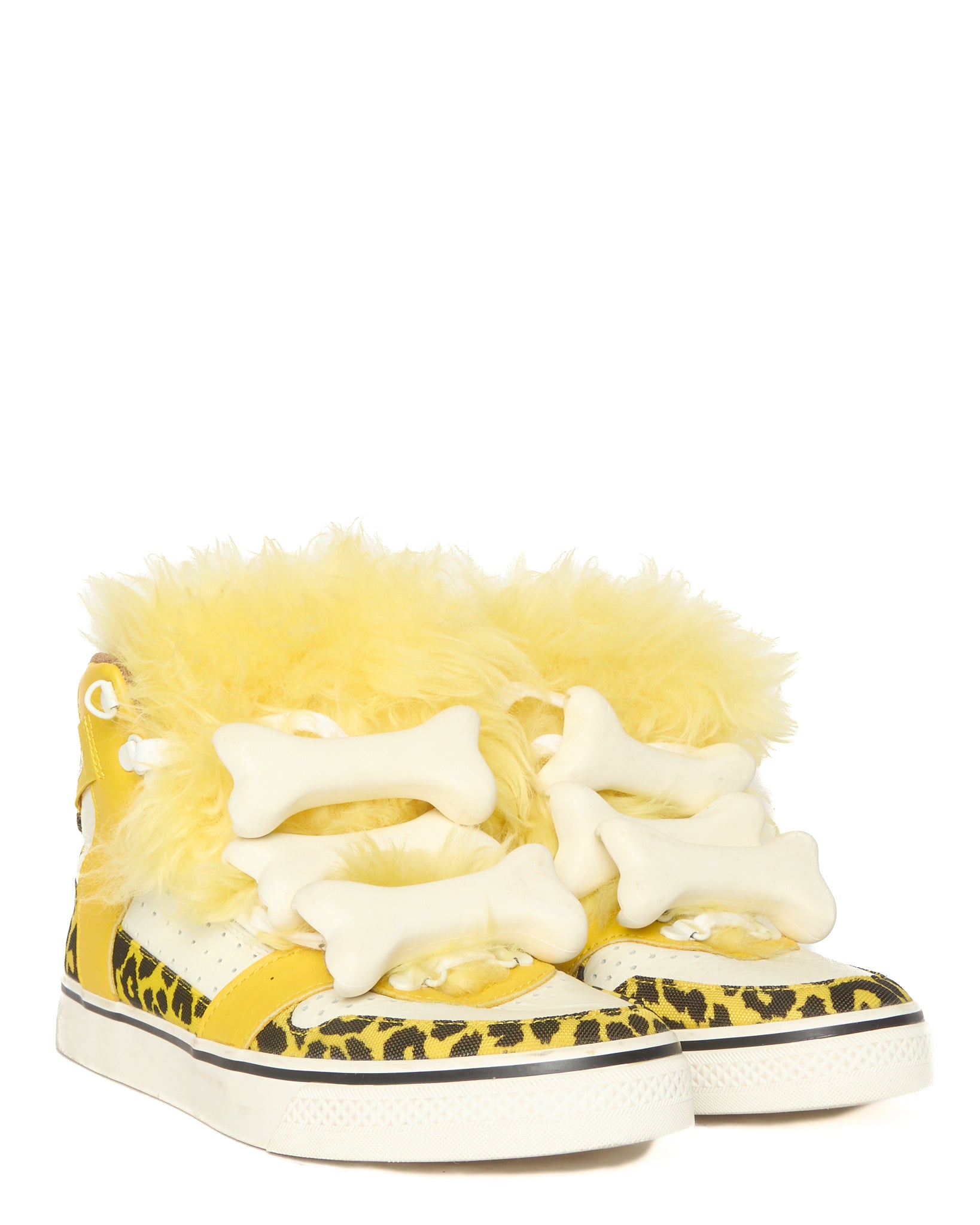 2015 Jeremy Scott x Adidas 'Bones' Gold Fur Leopard Print High-Top