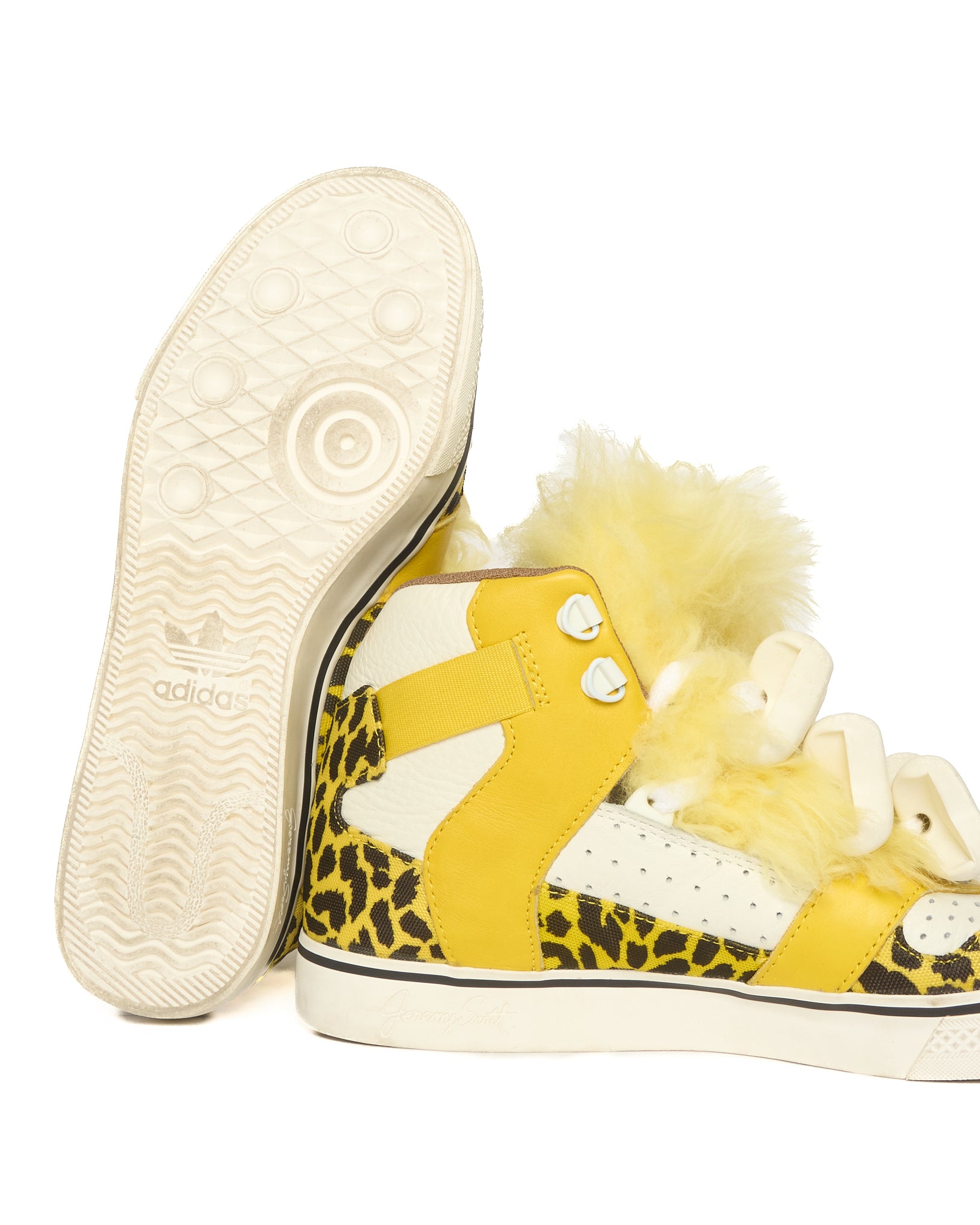 2015 Jeremy Scott x Adidas 'Bones' Gold Fur Leopard Print High-Top Sneakers