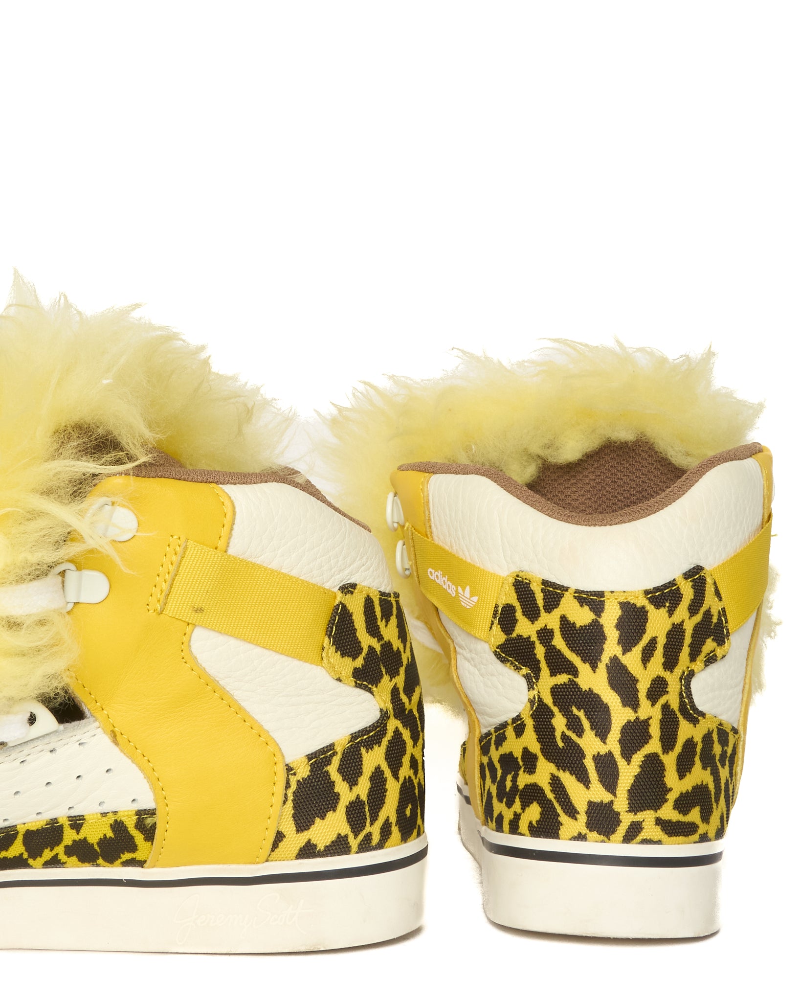 2015 Jeremy Scott x Adidas 'Bones' Gold Fur Leopard Print High-Top Sneakers