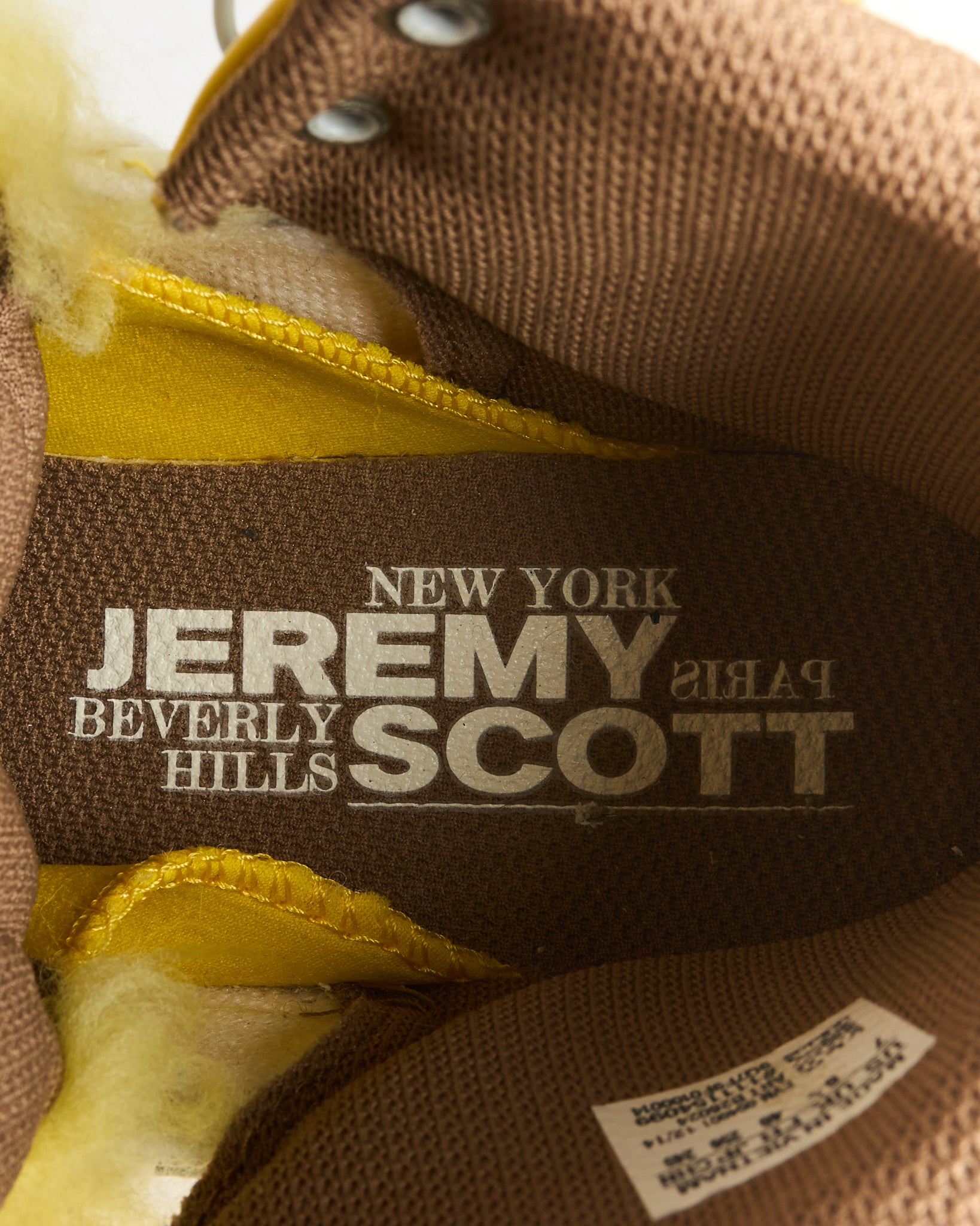 2015 Jeremy Scott x Adidas 'Bones' Gold Fur Leopard Print High-Top Sneakers