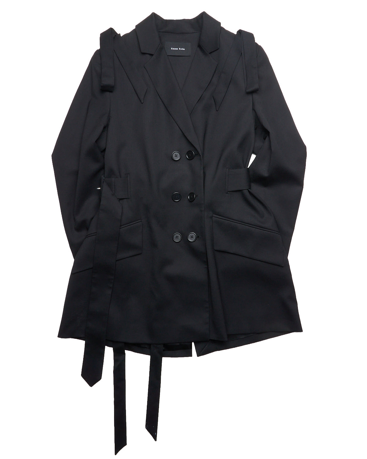 Simone Rocha Double Breasted Black Bows Belted Blazer