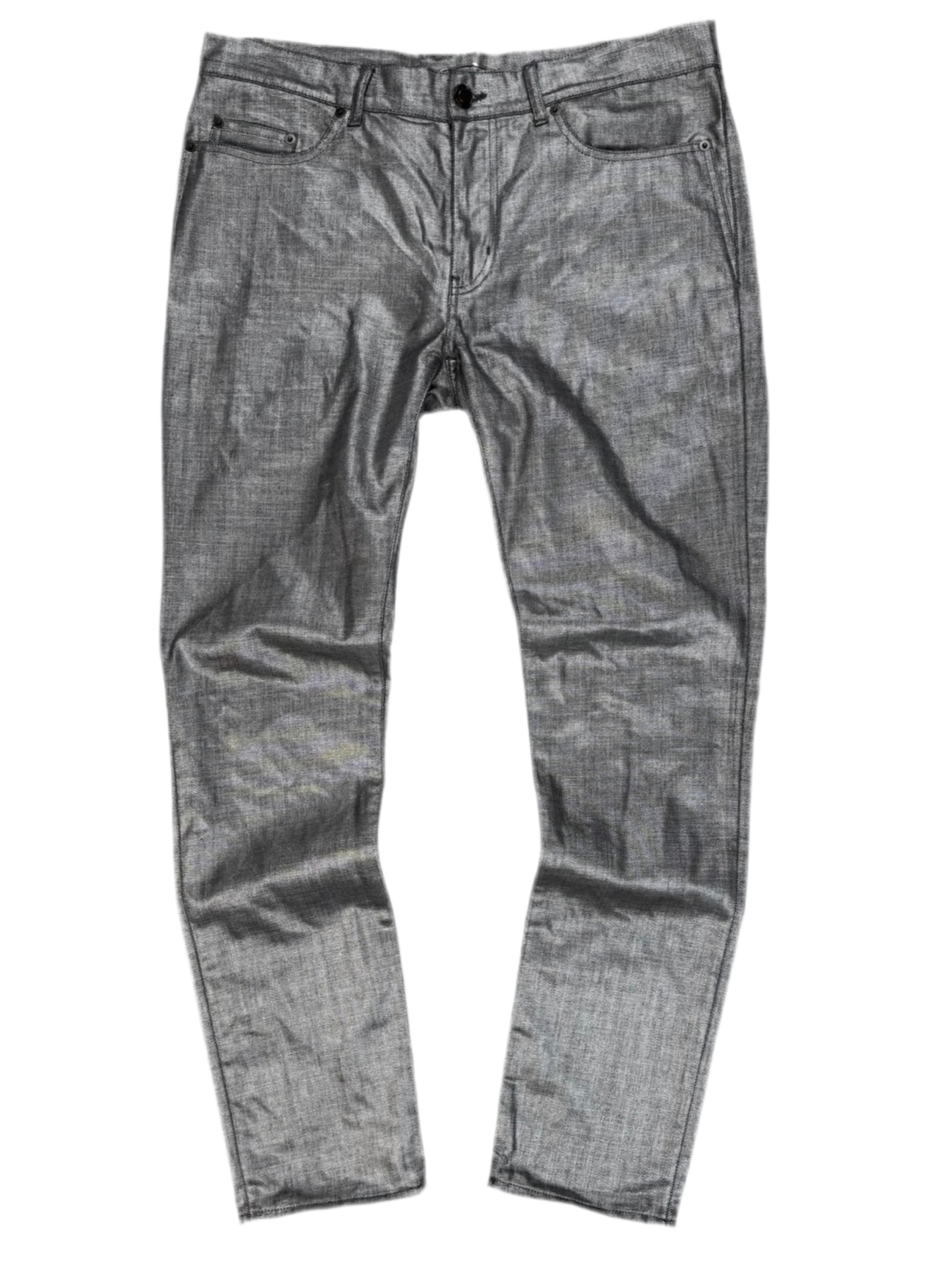 S/S18 Saint Laurent Paris 'D02' Silver Metallic Skinny Wax Denim
