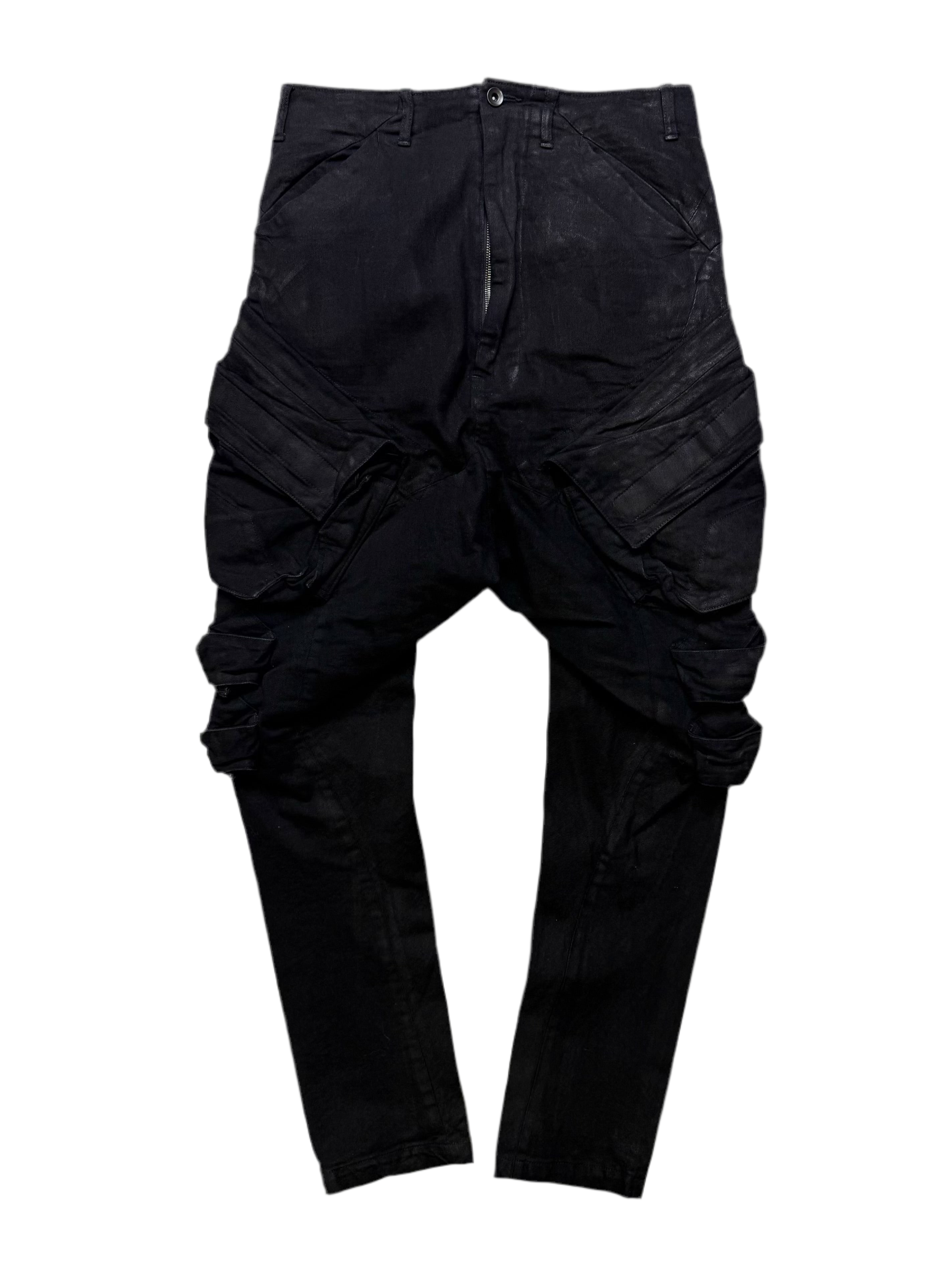 S/S15 Julius_7 Waxed Jumbo Velcro Gas-Mask Cargos Denim
