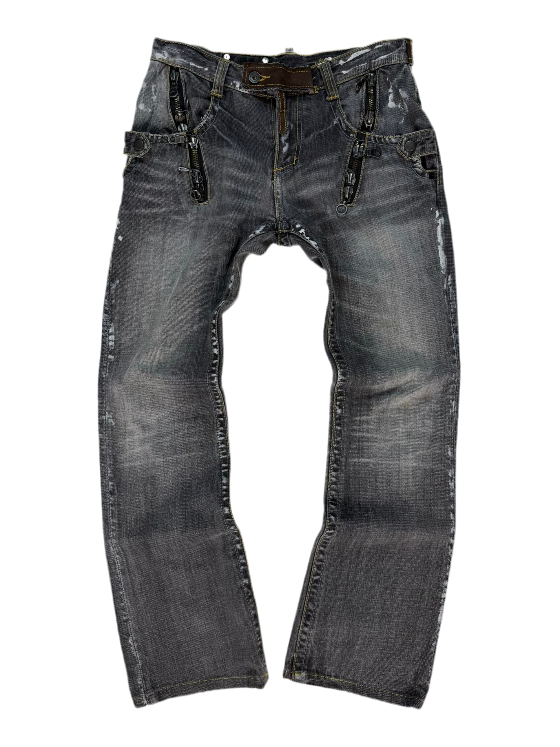 Early 00s SemanticDesign Multi-zip Paint Splattered Flare Denim