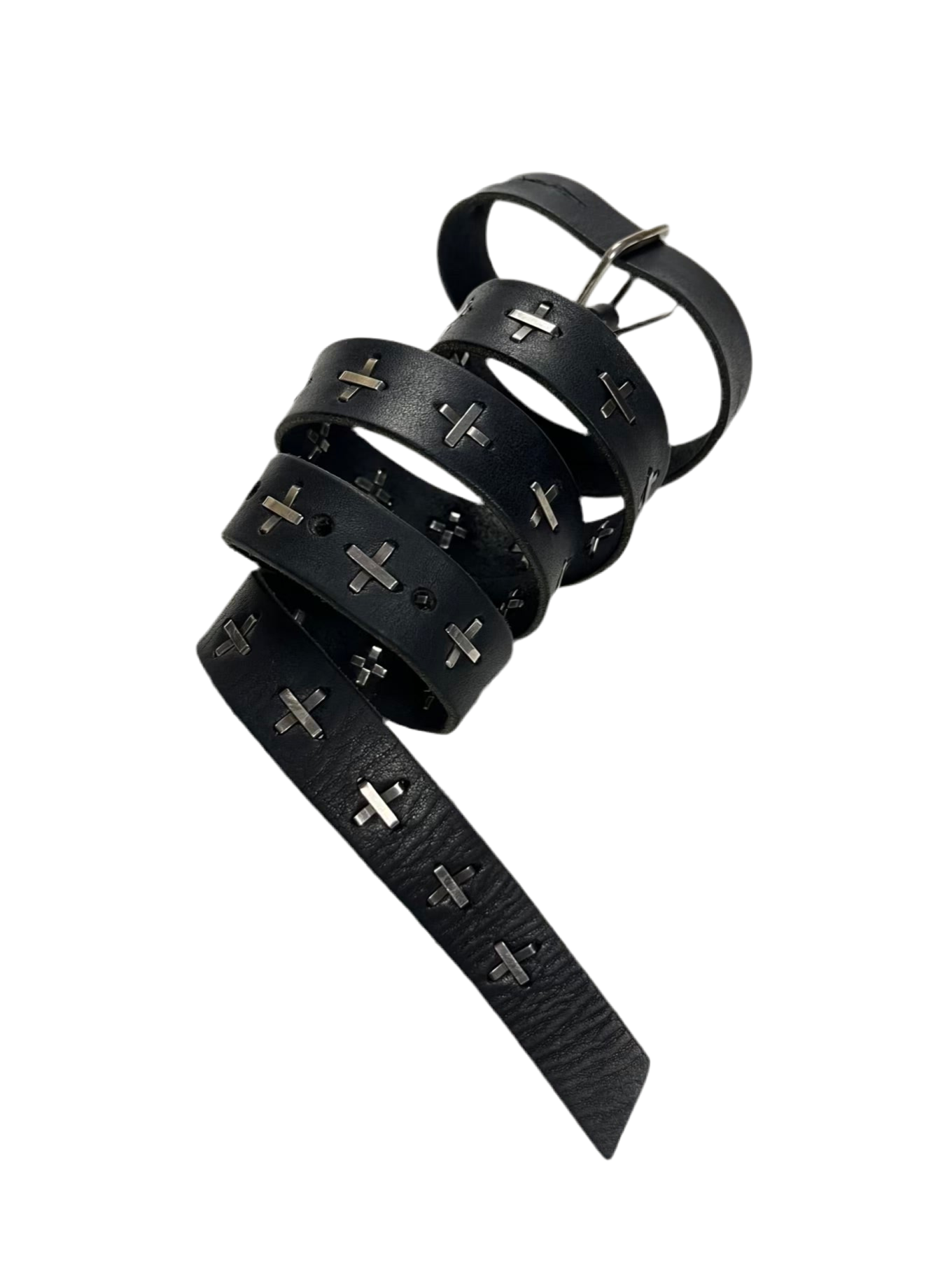 M.A+ by Maurizio Amadei Calfskin Leather Silver Cross Belt
