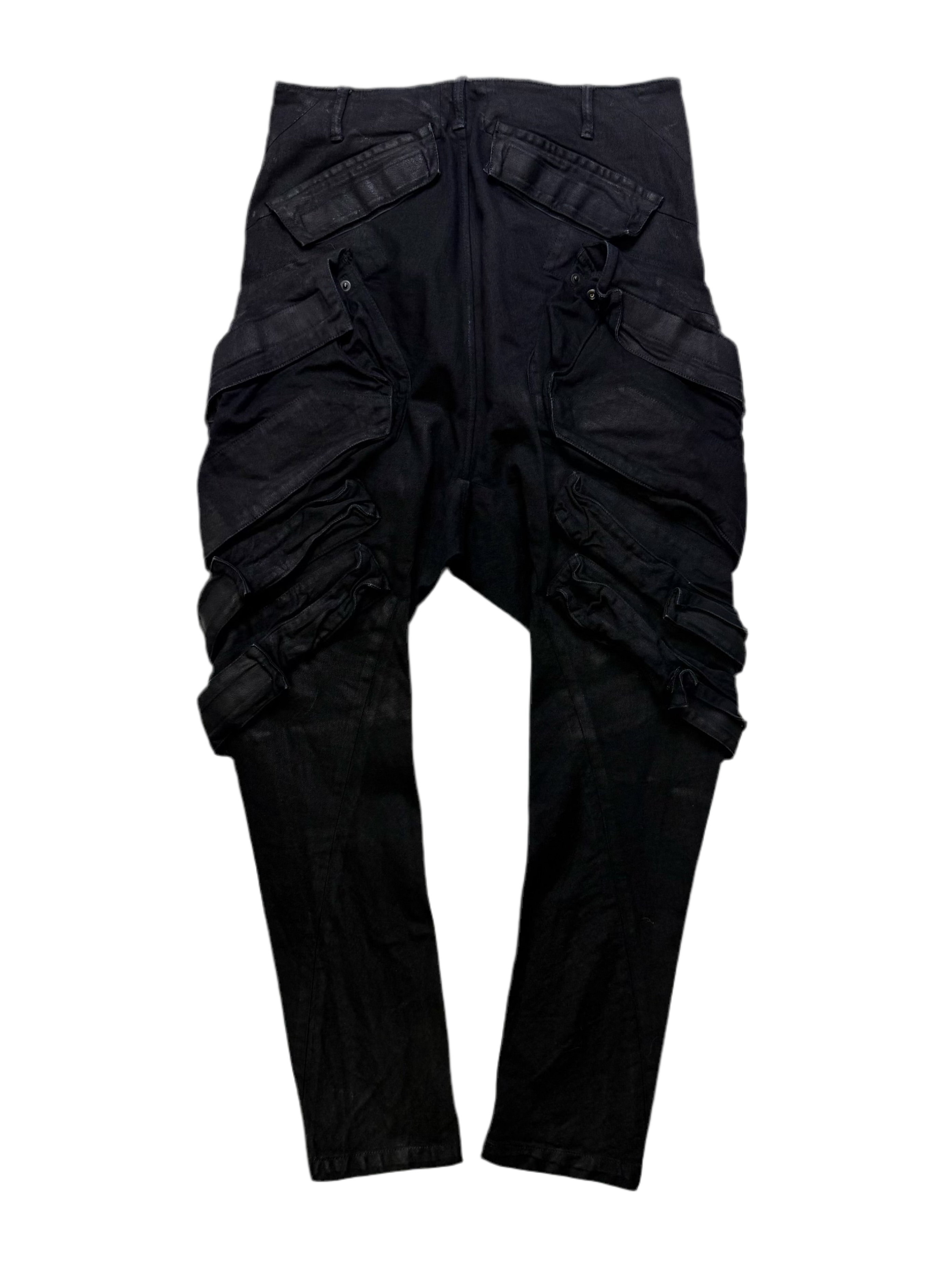 S/S15 Julius_7 Waxed Jumbo Velcro Gas-Mask Cargos Denim