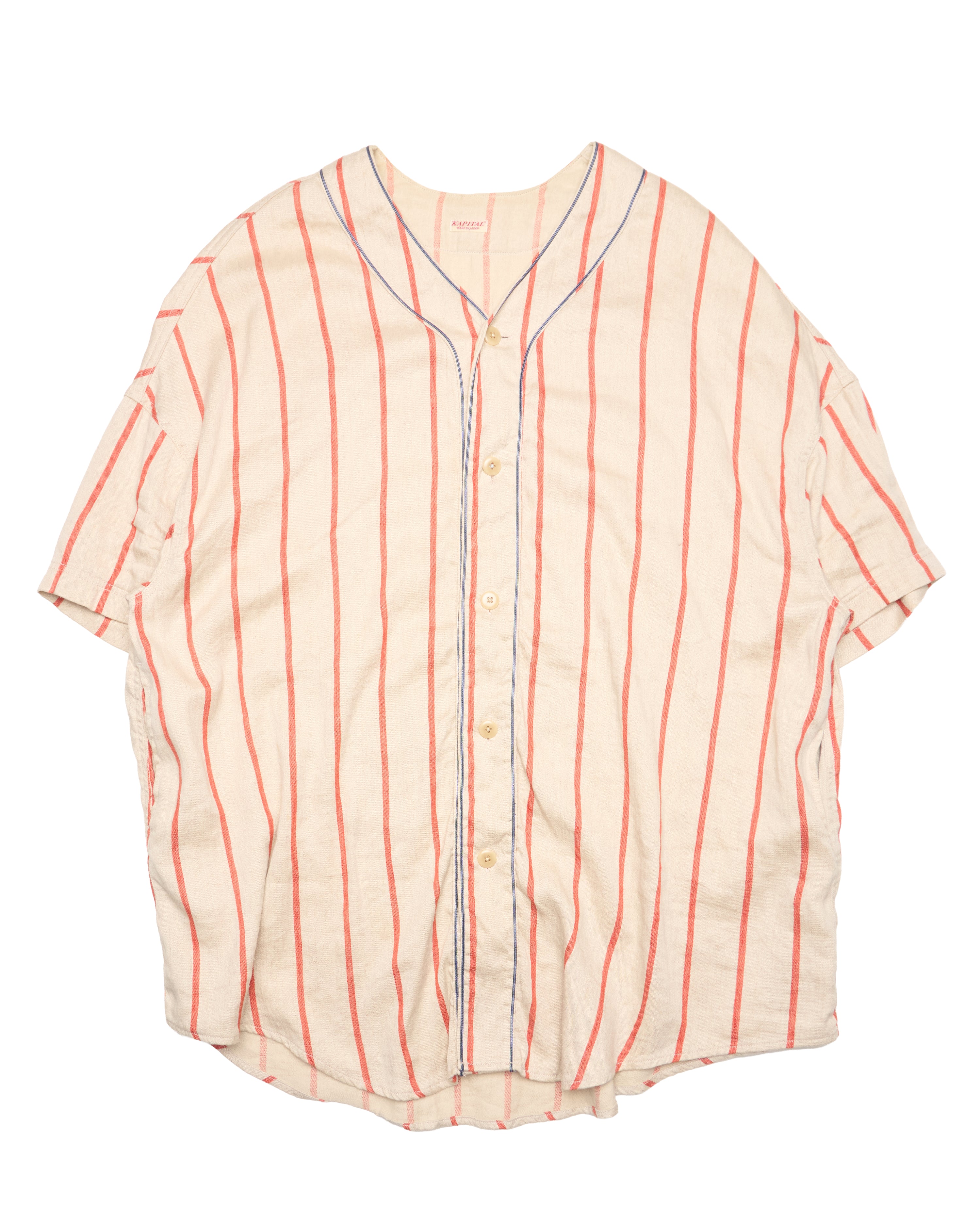 S/S19 Kapital Linen “Slappy” Striped Baseball Shirt