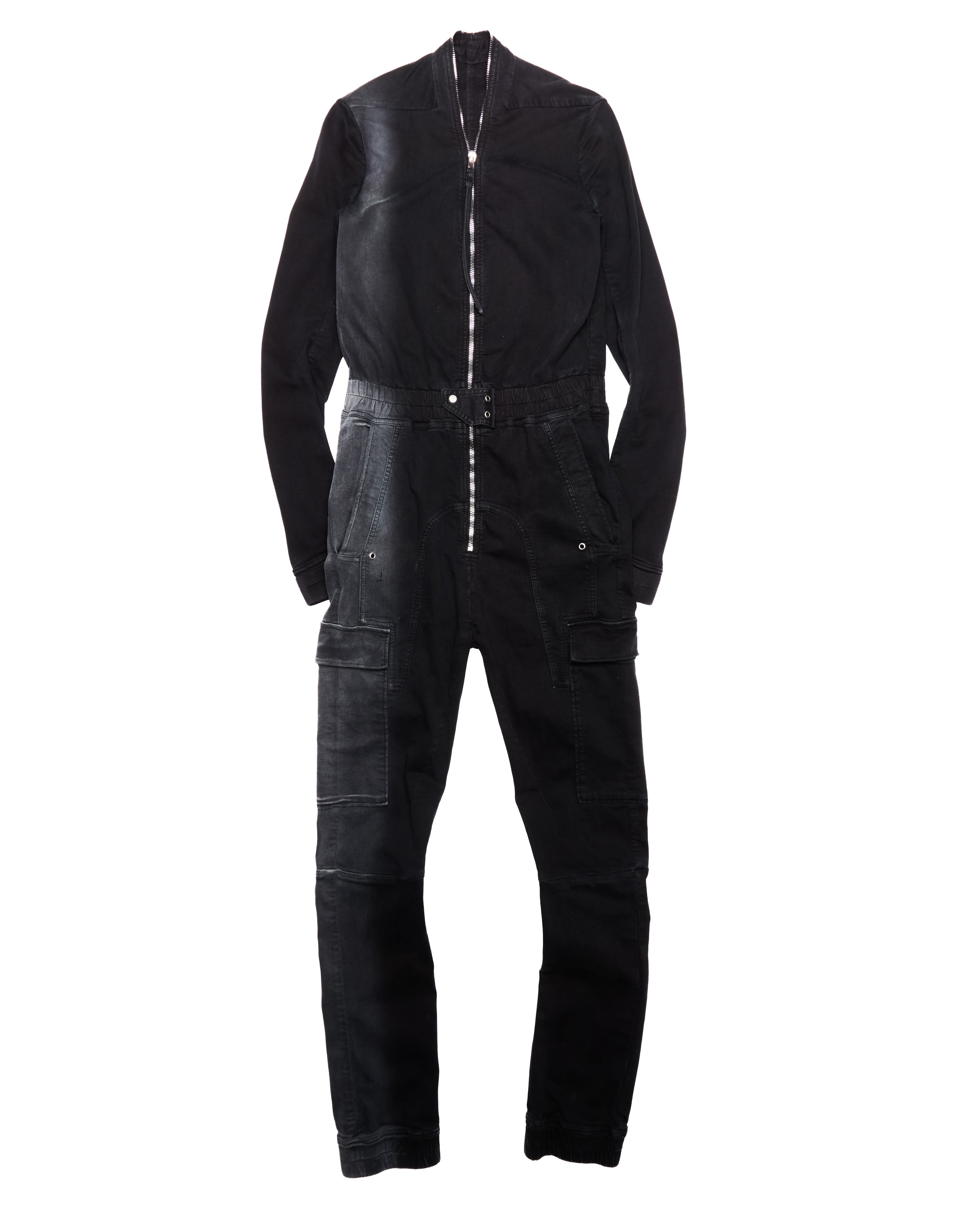A/W19 Rick Owens "LARRY" Washed Black Cotton Cargo Flight Jumpsuit