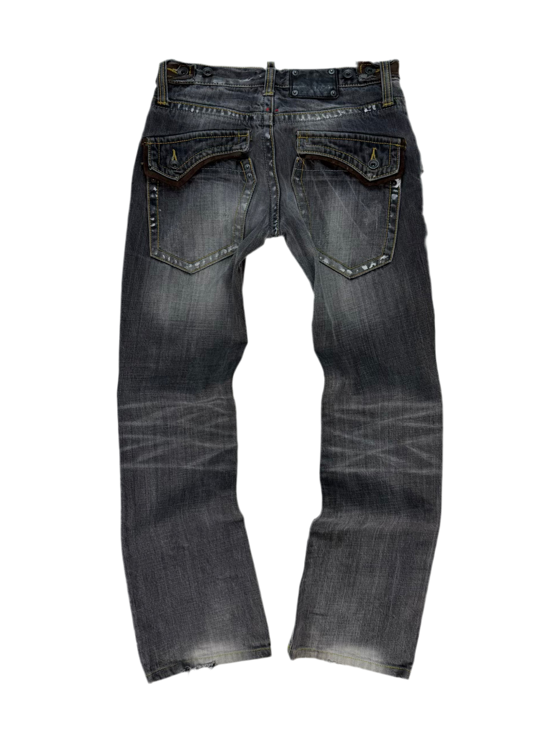 Early 00s SemanticDesign Multi-zip Paint Splattered Flare Denim