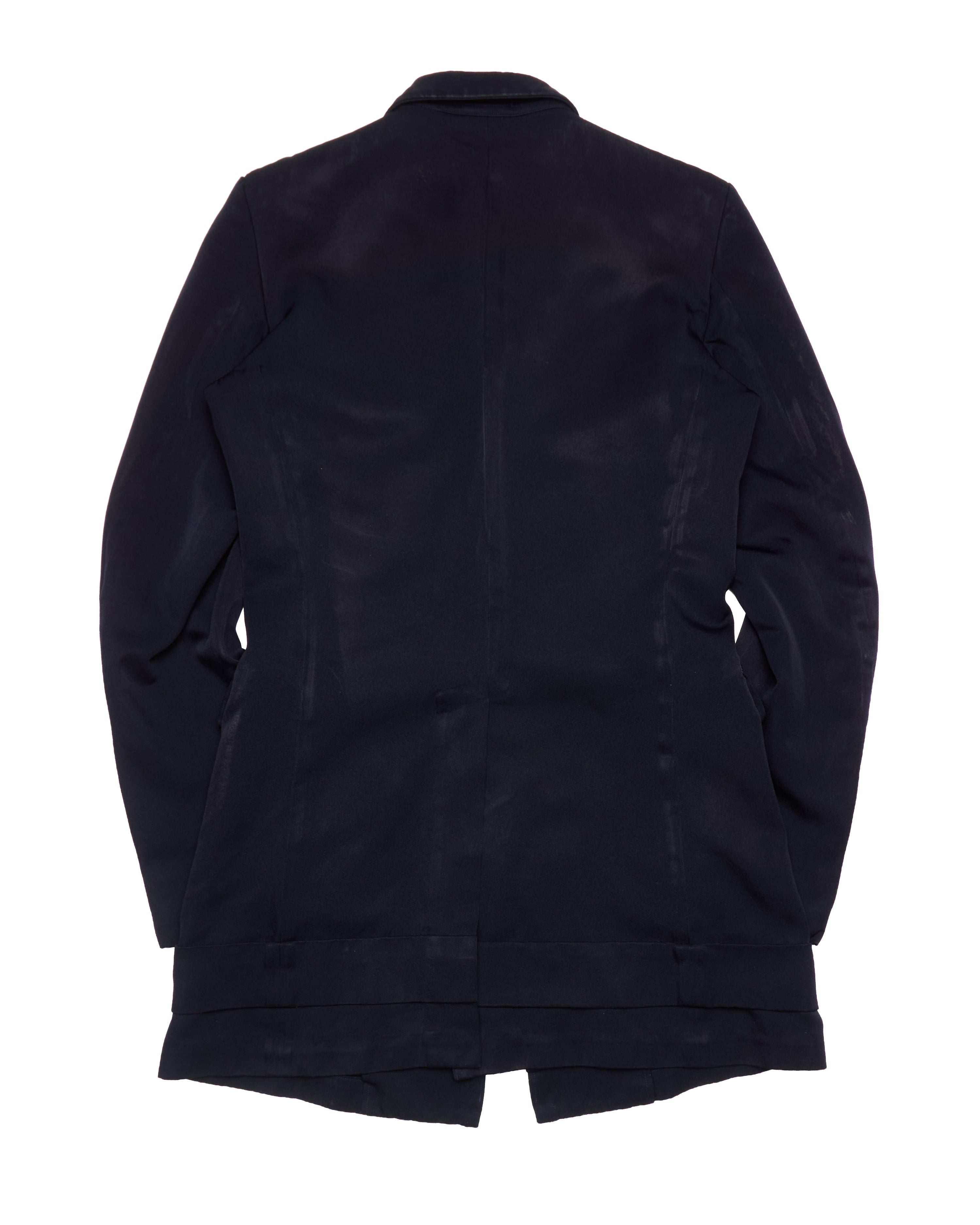 A/W13 COMME des GARÇONS HOMME PLUS Dark Navy Hem Strap Poly Long Blazer