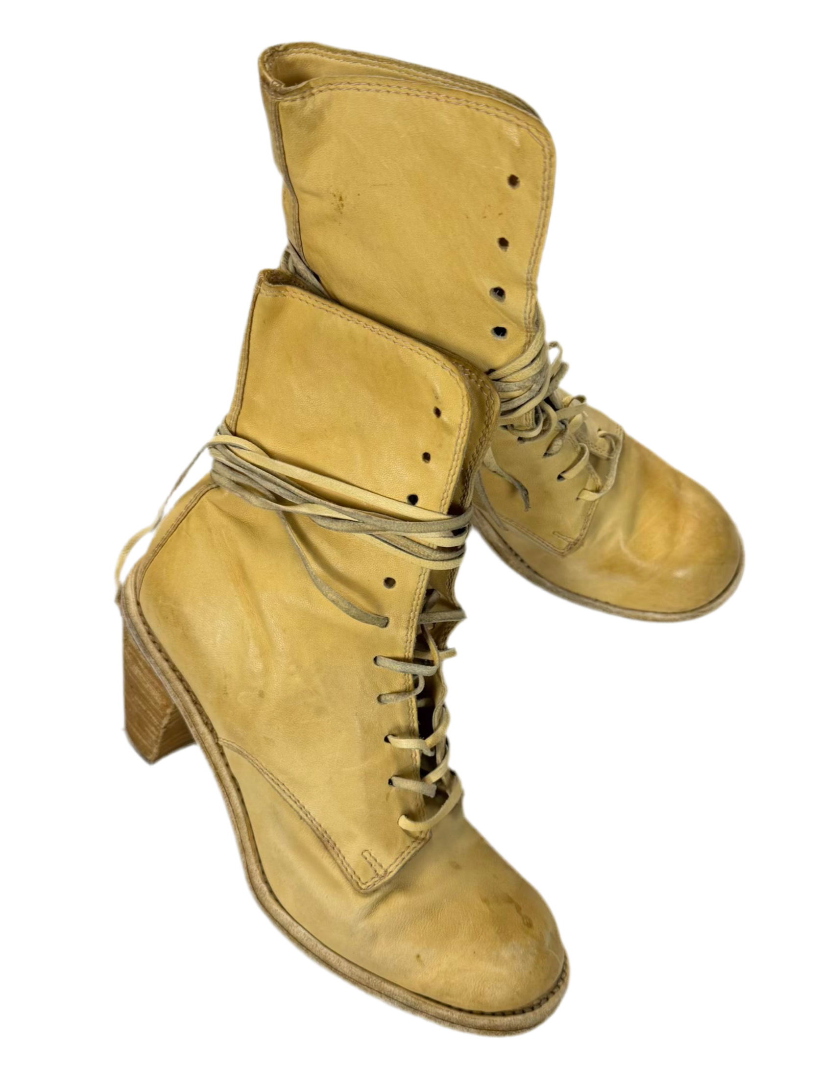 GUIDI ‘3005’ Calf Full Grain Leather Lace-Up Heel Boots