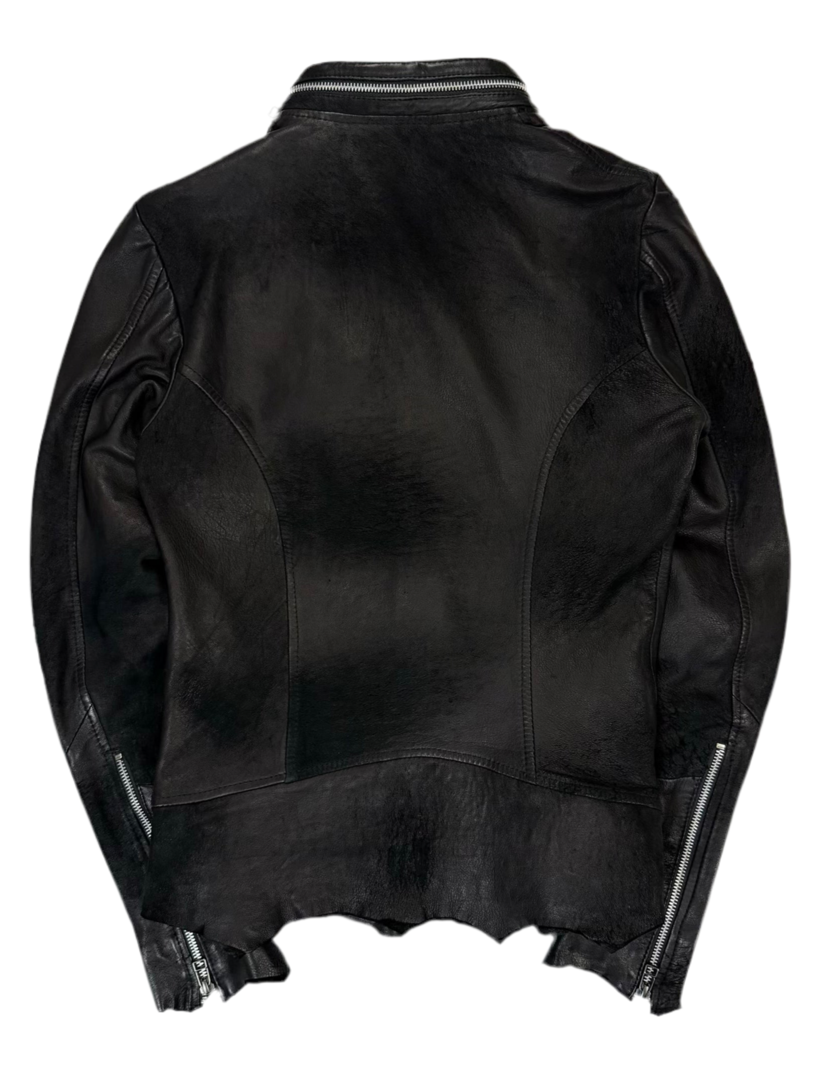 14thAddiction Distressed Sheepskin Cross-zip Leather Jacket