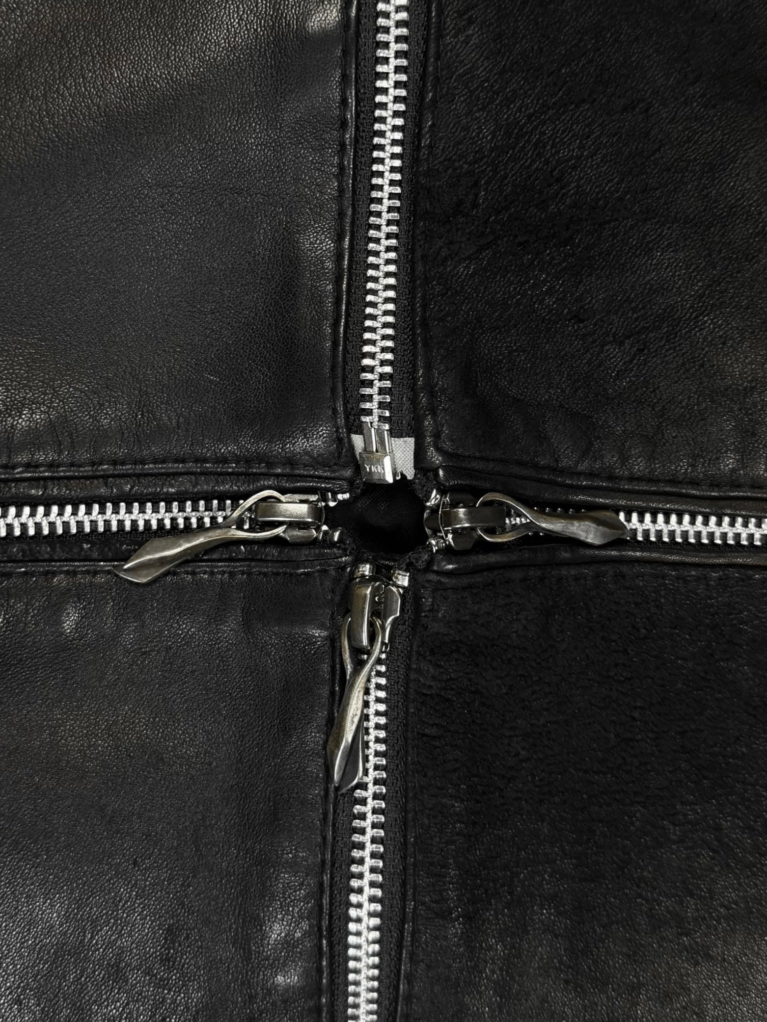 14thAddiction Distressed Sheepskin Cross-zip Leather Jacket