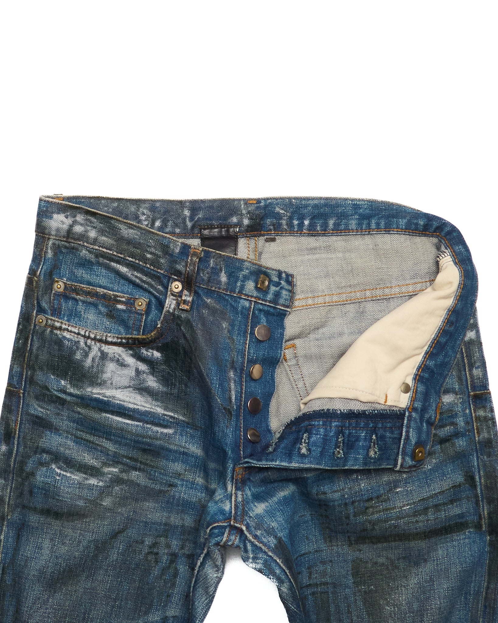 A/W07 DIOR HOMME by Hedi Slimane 'Luster' Vinyl Wax Coated Skinny Blue Denim