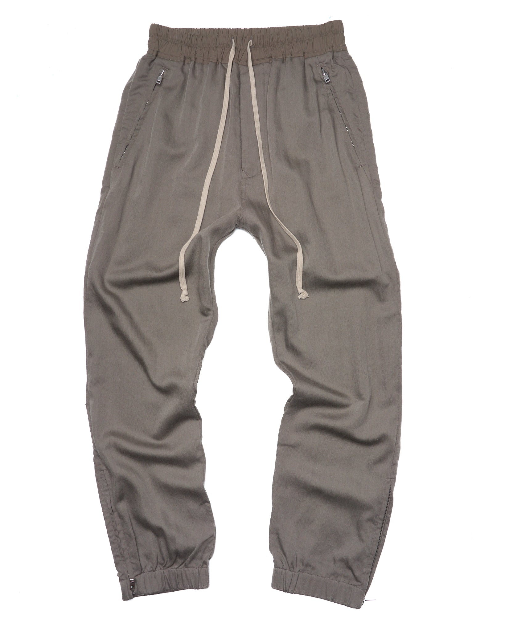 Gray pants with drawstring on a white background