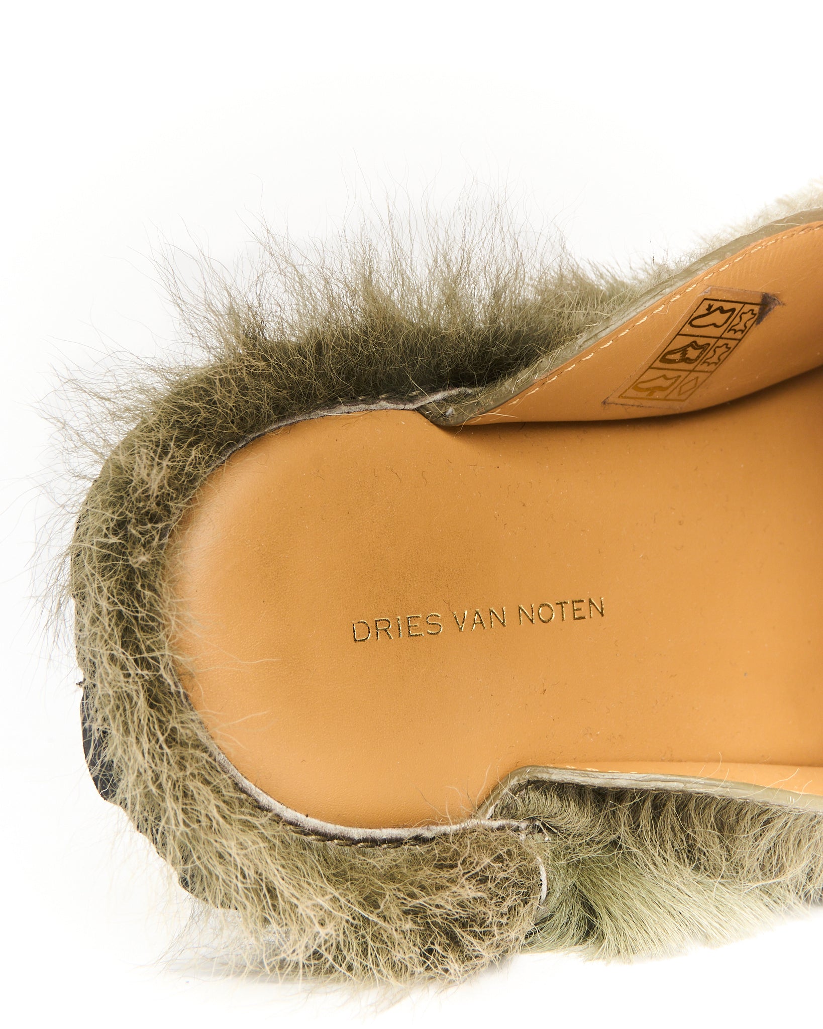 A/W25 Dries Van Noten Sage Green Pony Hair Mules