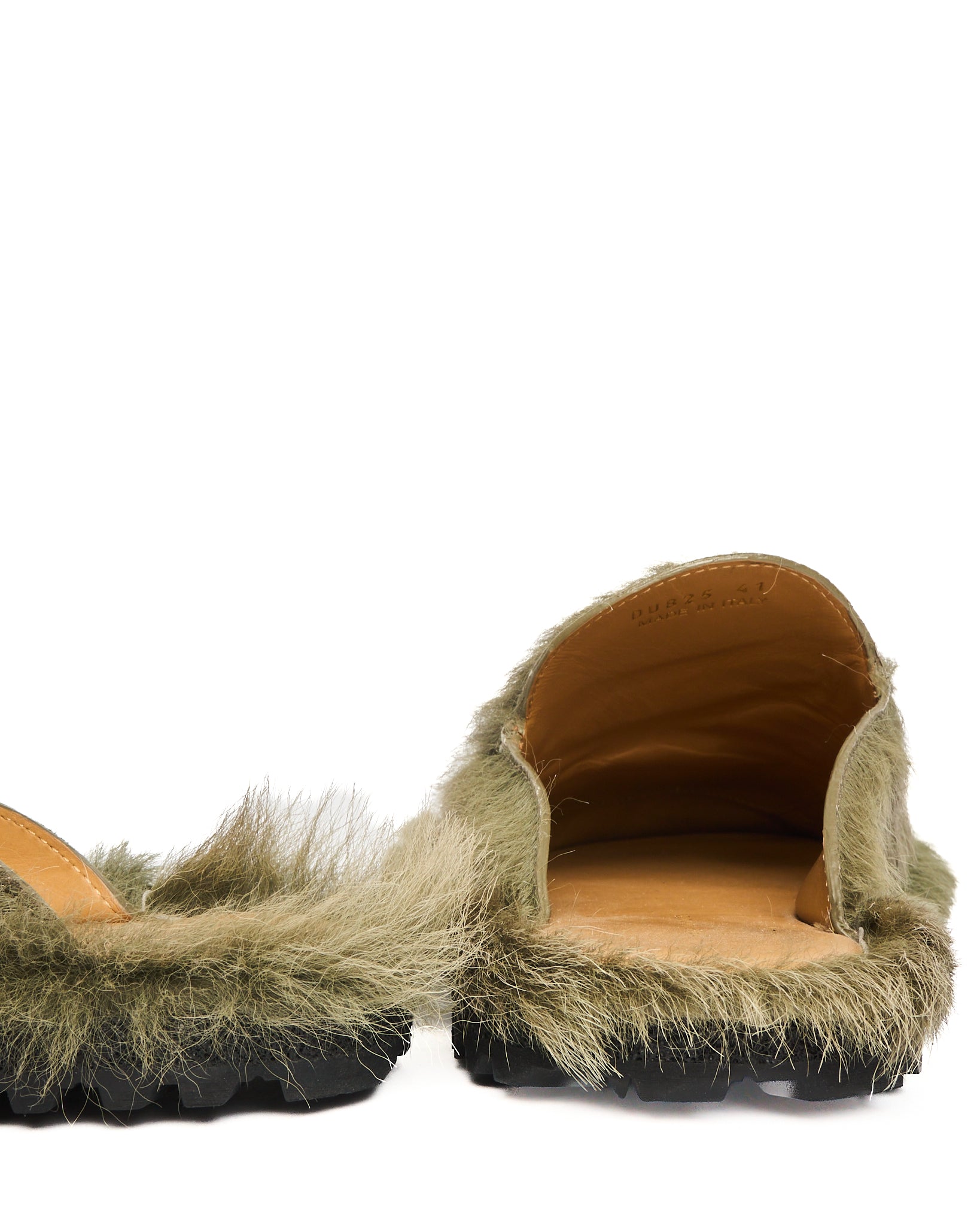 A/W25 Dries Van Noten Sage Green Pony Hair Mules