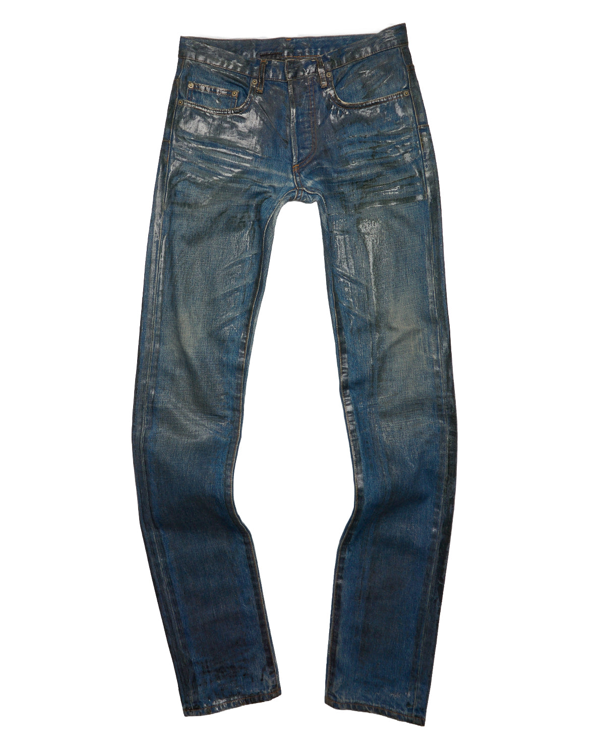 A/W07 DIOR HOMME by Hedi Slimane 'Luster' Vinyl Wax Coated Skinny Blue Denim