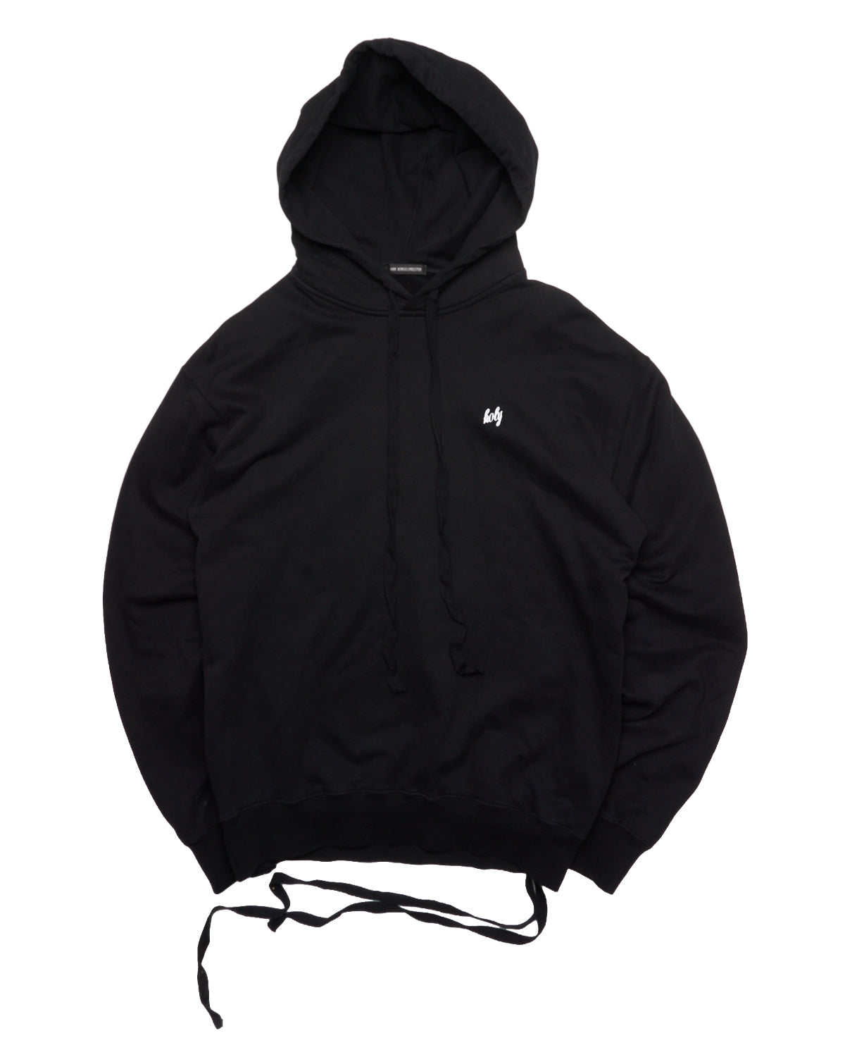 Ann Demeulemeester Black Embroidered Hoodie With Ribbon Detail