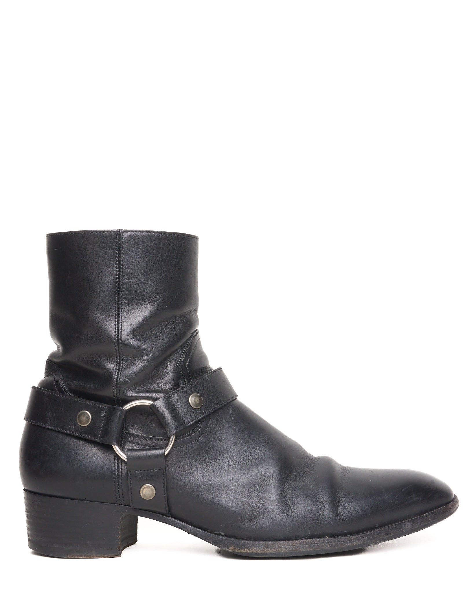 Saint Laurent Paris Black Leather ‘Wyatt’ Harness Boots