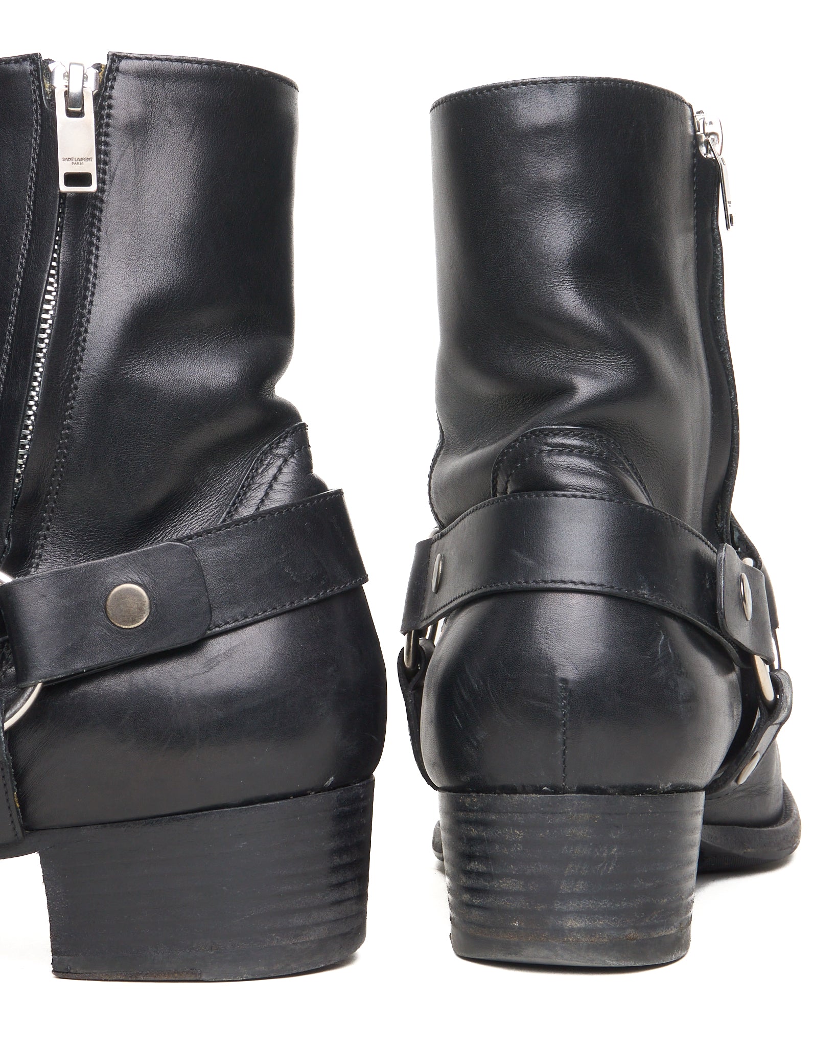 Saint Laurent Paris Black Leather ‘Wyatt’ Harness Boots