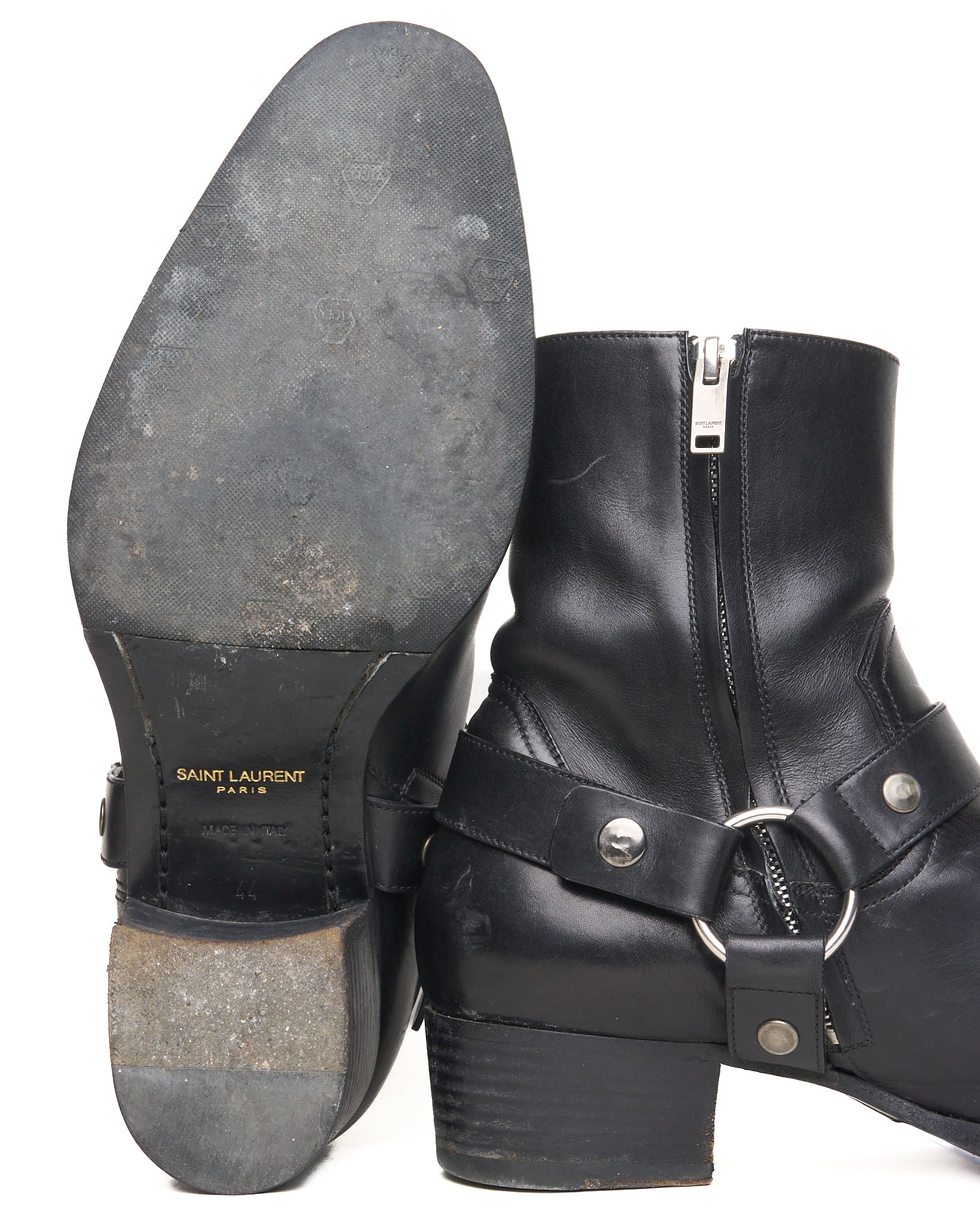 Saint Laurent Paris Black Leather ‘Wyatt’ Harness Boots