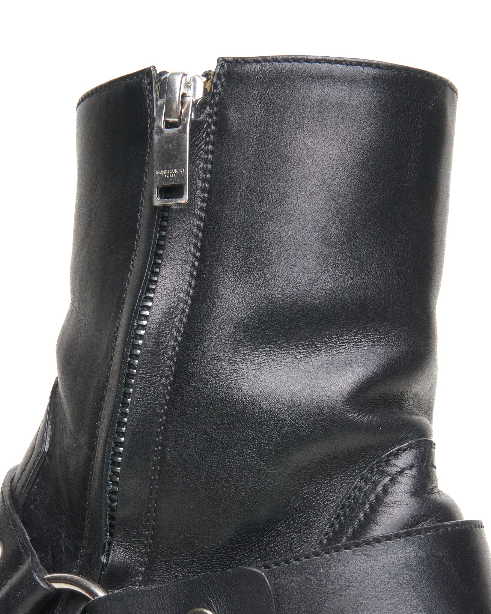 Saint Laurent Paris Black Leather ‘Wyatt’ Harness Boots