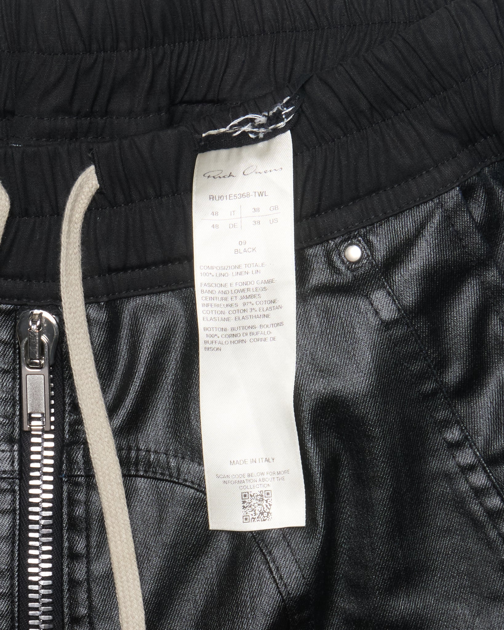S/S20 Rick Owens ‘TECUATL’ Coated Linen Cargo Joggers