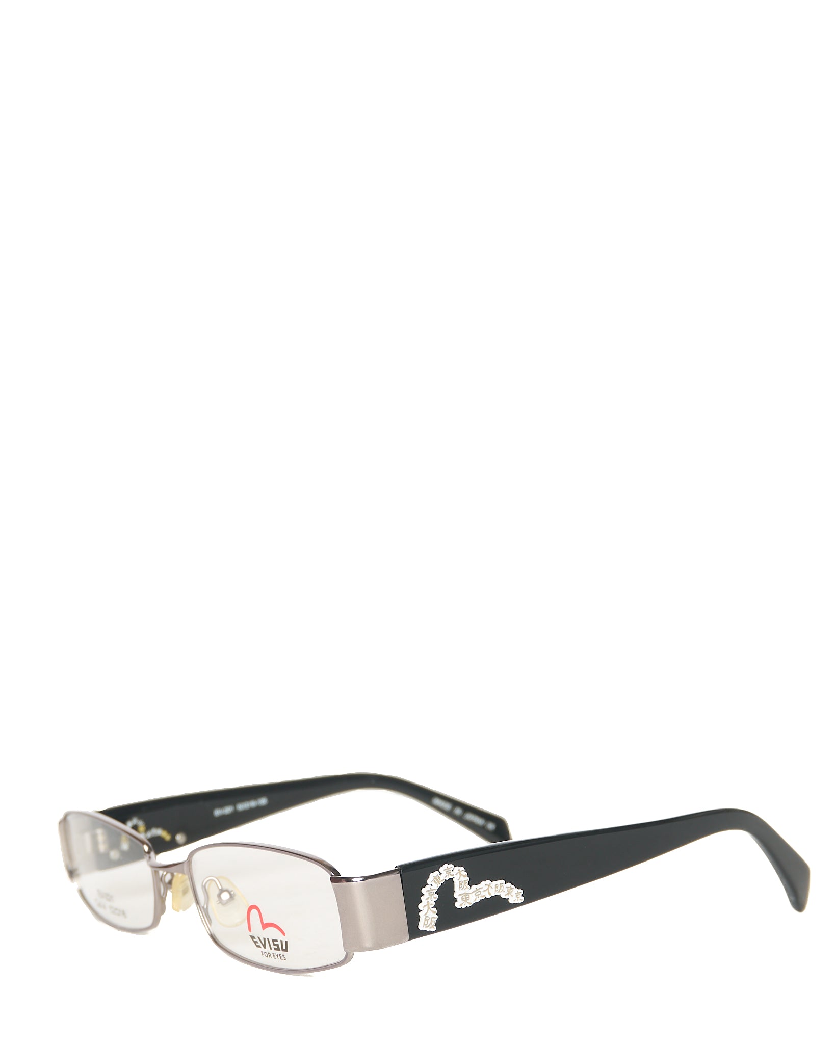 Early 00s EVISU Black Kanji Seagull Clear Glasses