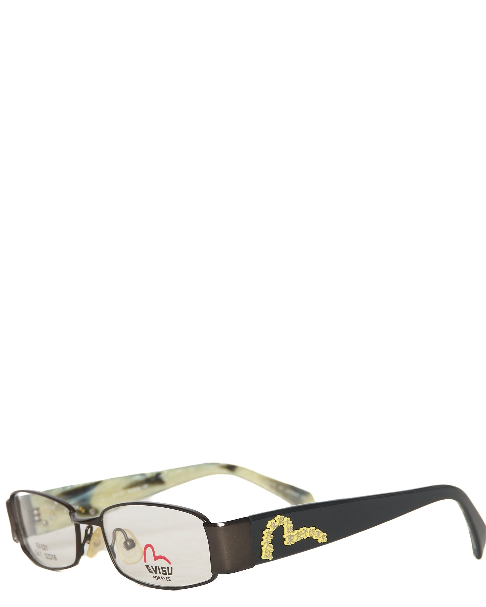 Early 00s EVISU Navy Kanji Seagull Clear Glasses