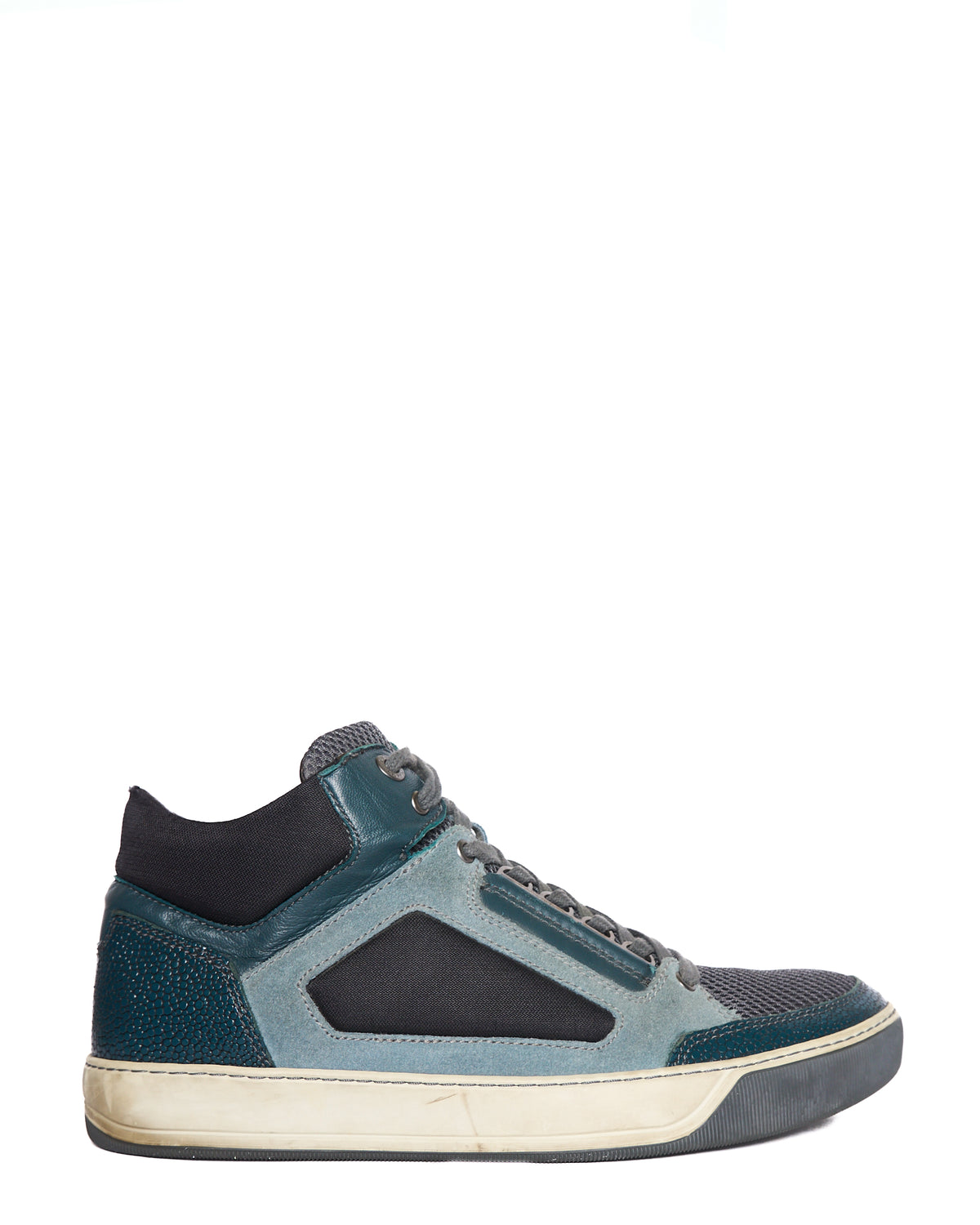 Lanvin Paris Black/Grey Basket Mid-Top Mesh Leather Sneaker