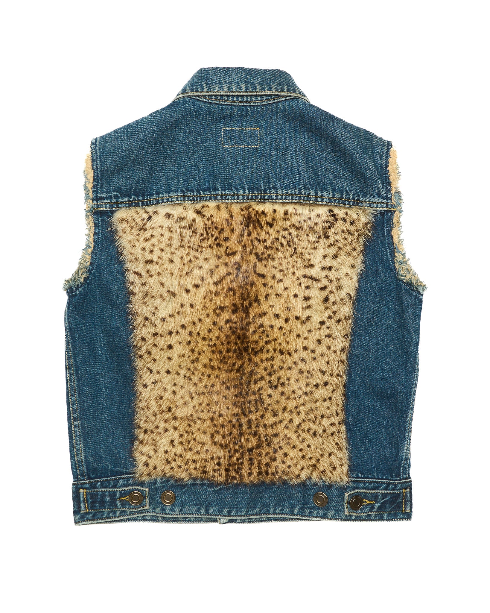 SS14 Saint Laurent Paris Spotted Wildcat fur Denim Vest