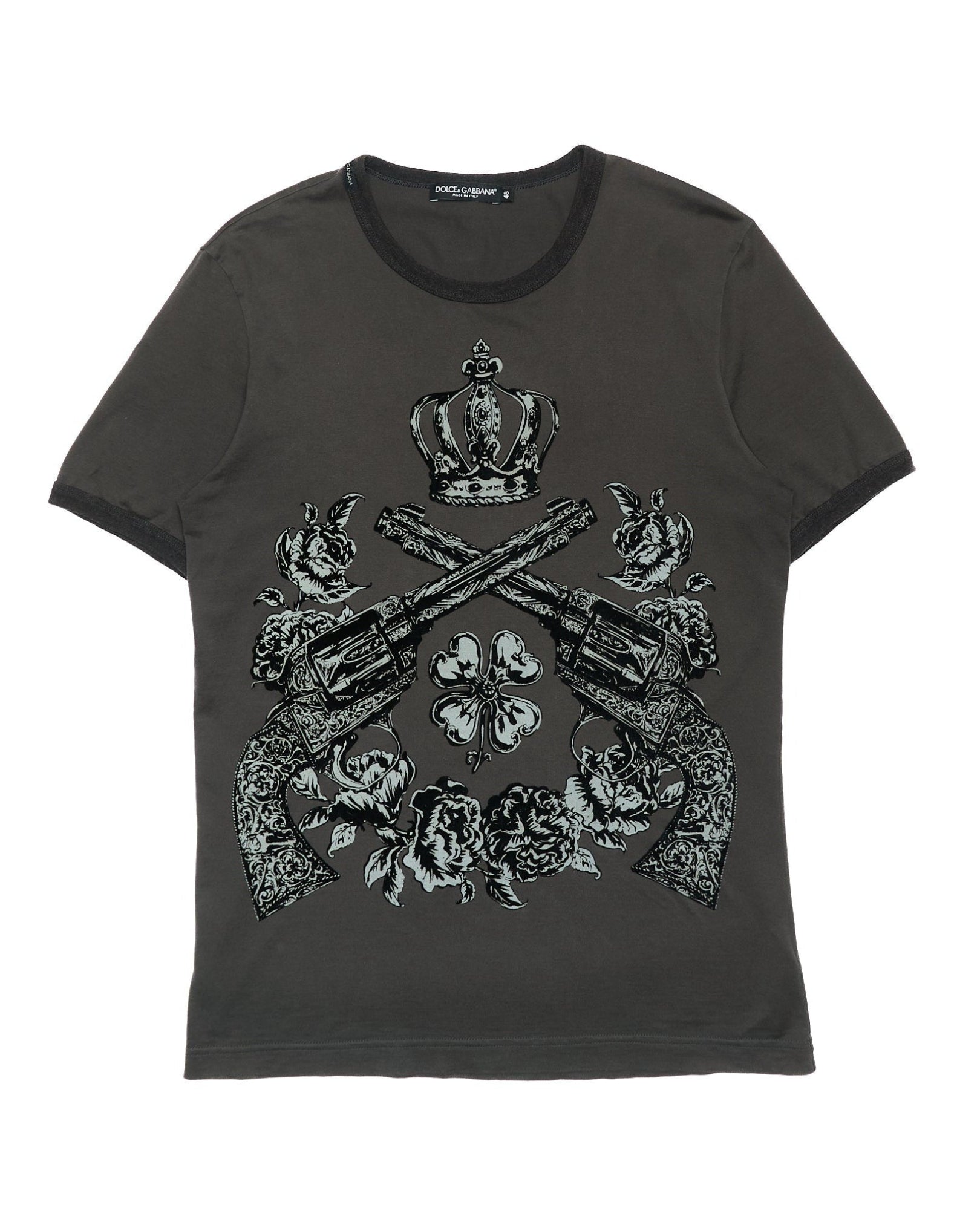 S/S17 Dolce & Gabbana “Royal Firearm” Grey Felt-Print Tee Shirt